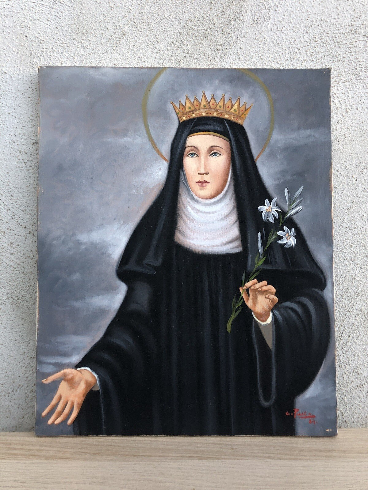 Quadro vintage -Santa Patrizia- dipinto a olio su tela
