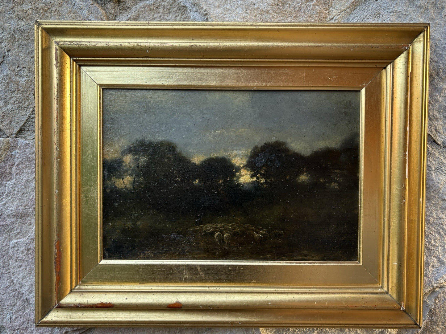 Quadro Antico -Paesaggio Con Gregge- Achille Vertunni- Dipinto A Olio