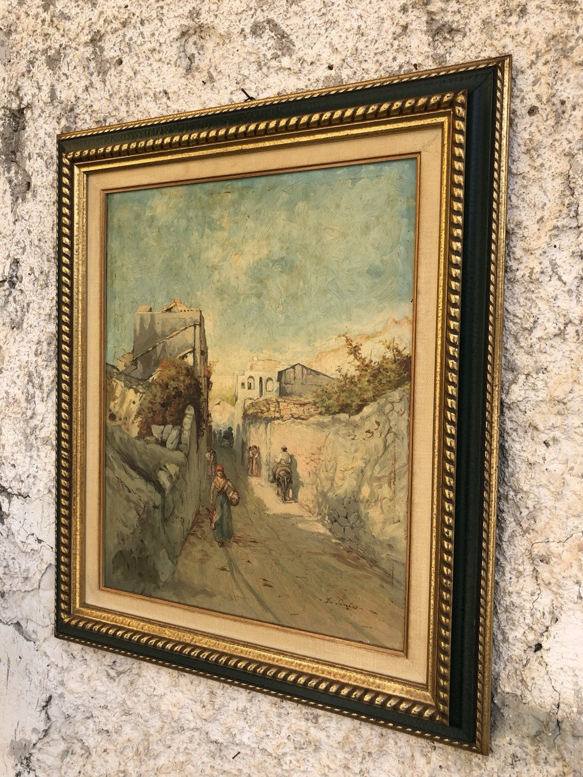 Quadro -Strada Con Figure- dipinto a olio su tavoletta