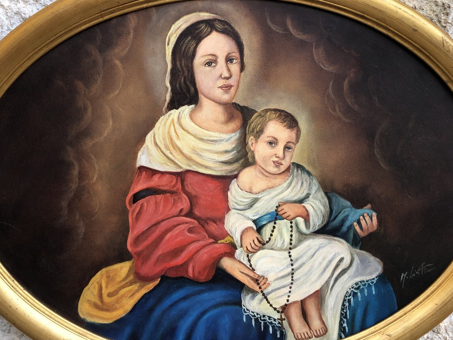 Quadro vintage -Madonna Del Rosario- dipinto a olio
