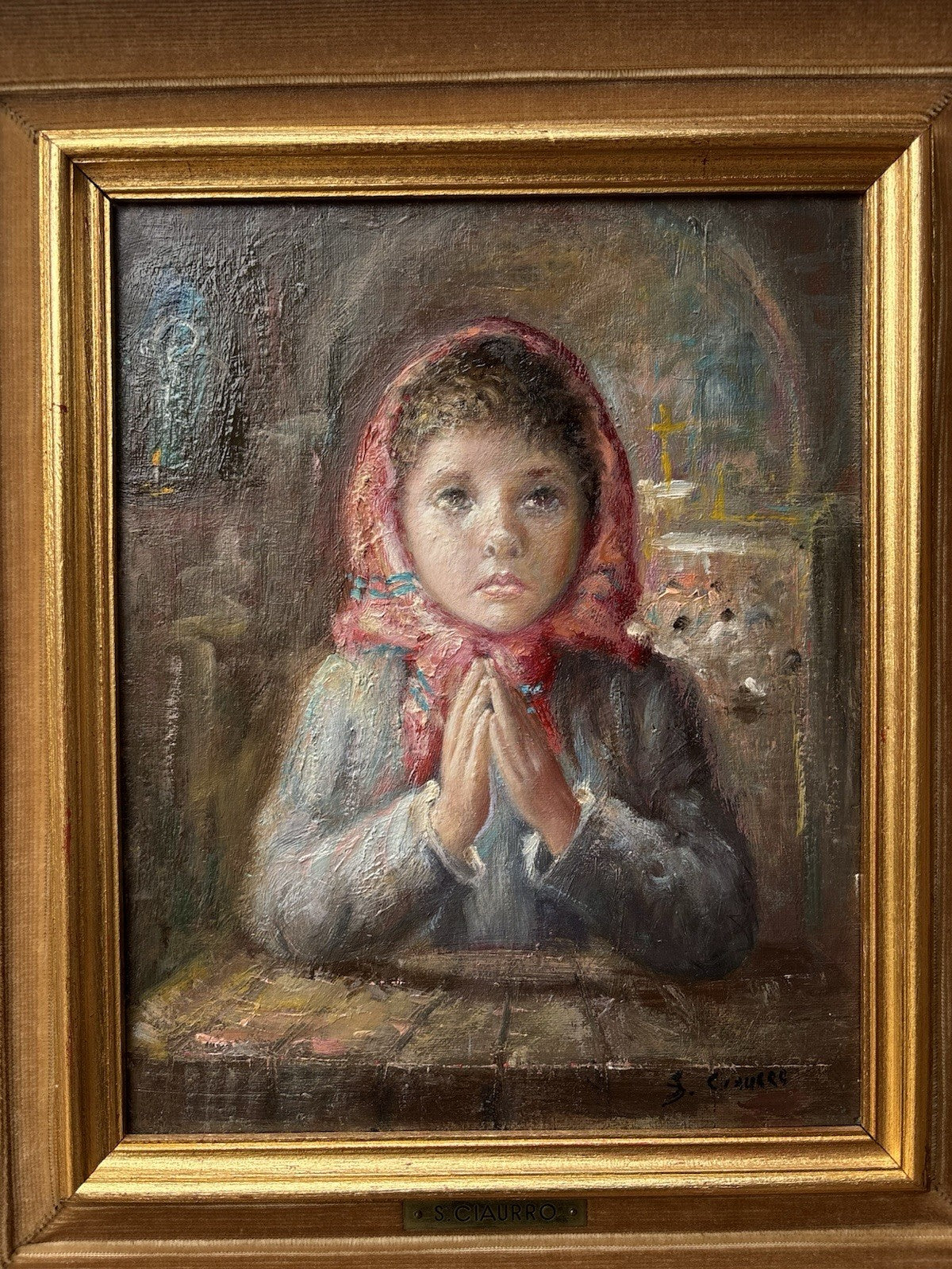 Quadro -Fanciulla In Preghiera- Salvatore Ciaurro- dipinto a olio