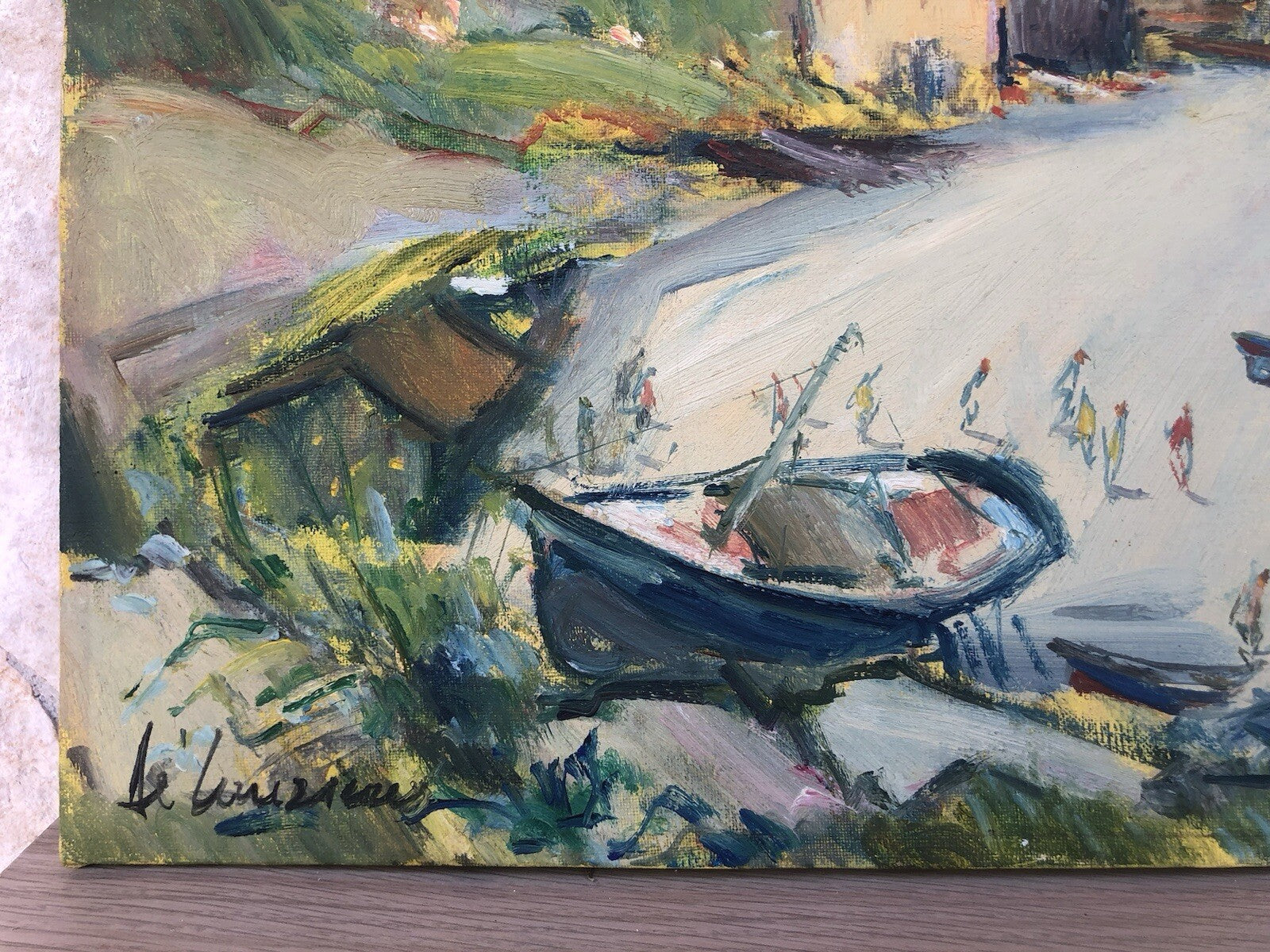 Quadro vintage -Porto Con Barche- dipinto a olio su tela