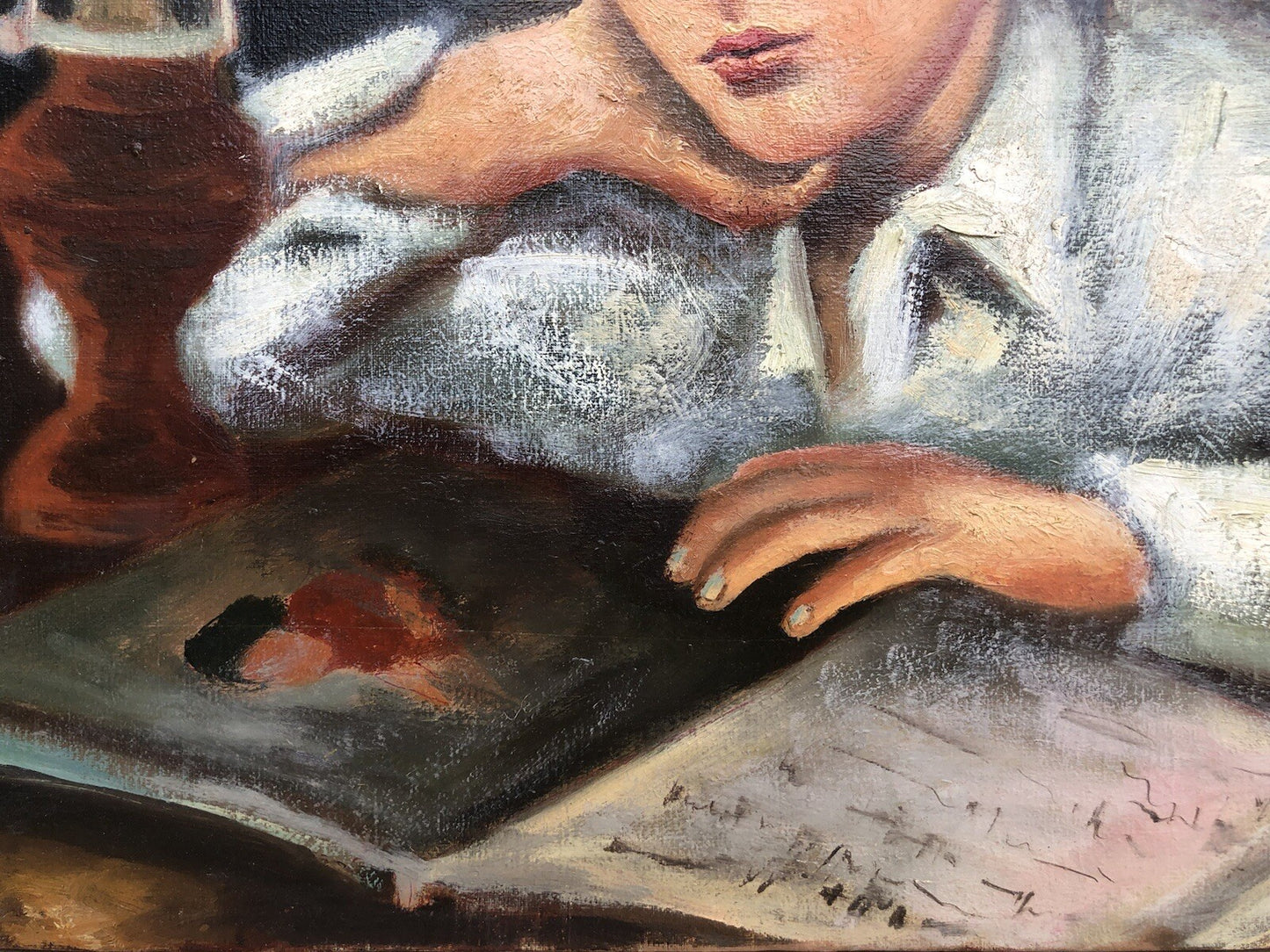Quadro vintage -Studente In Lettura- dipinto a olio su tela