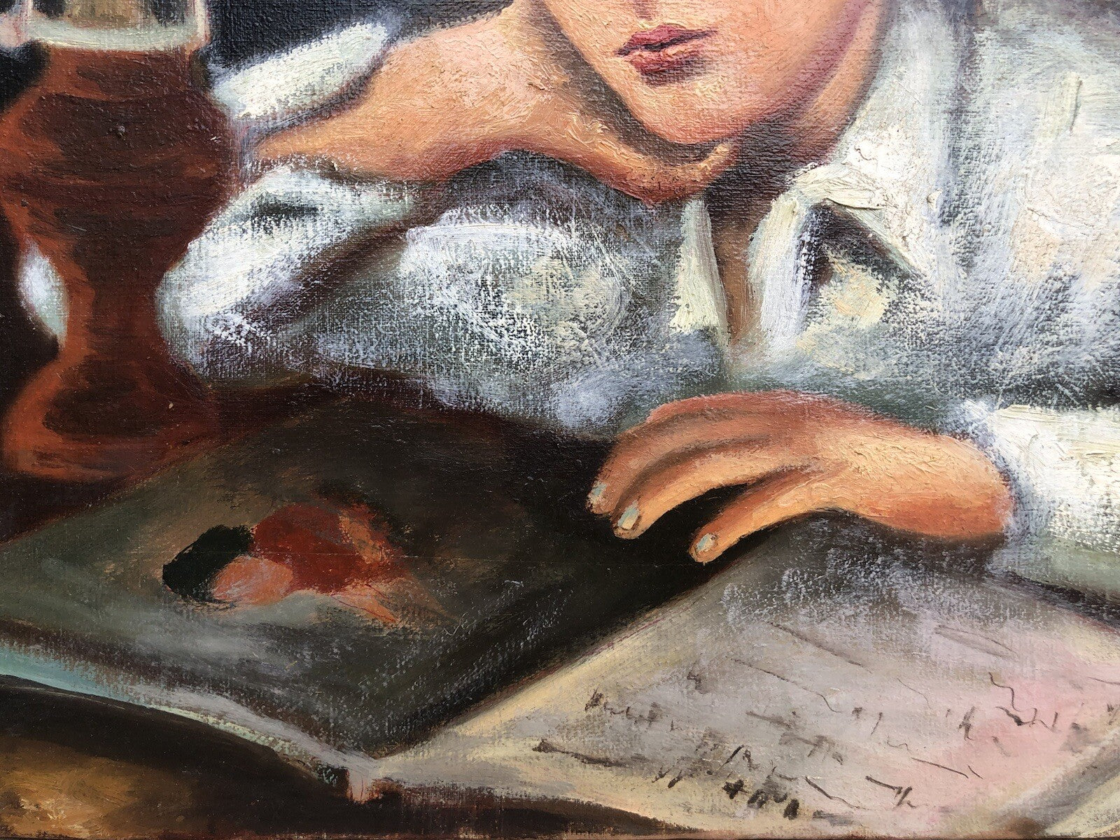 Quadro vintage -Studente In Lettura- dipinto a olio su tela