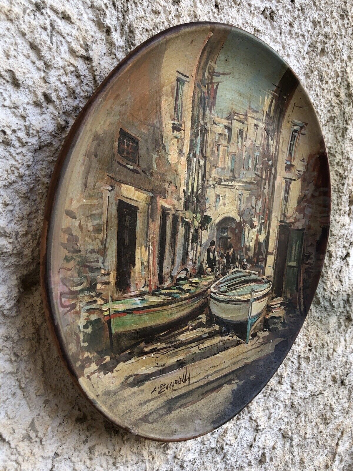 Piatto Vintage Dipinto A Olio Su Terracotta