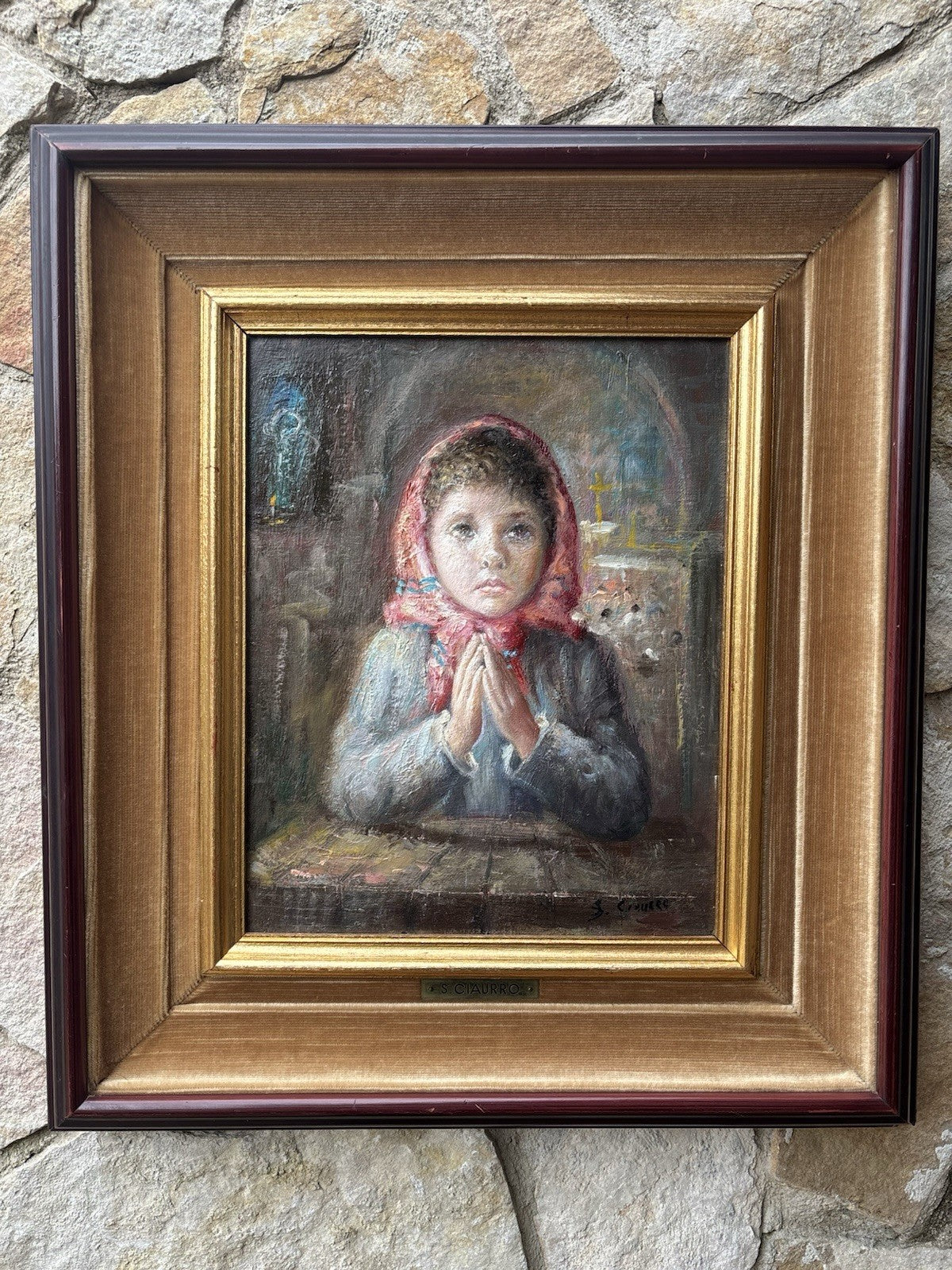 Quadro -Fanciulla In Preghiera- Salvatore Ciaurro- dipinto a olio