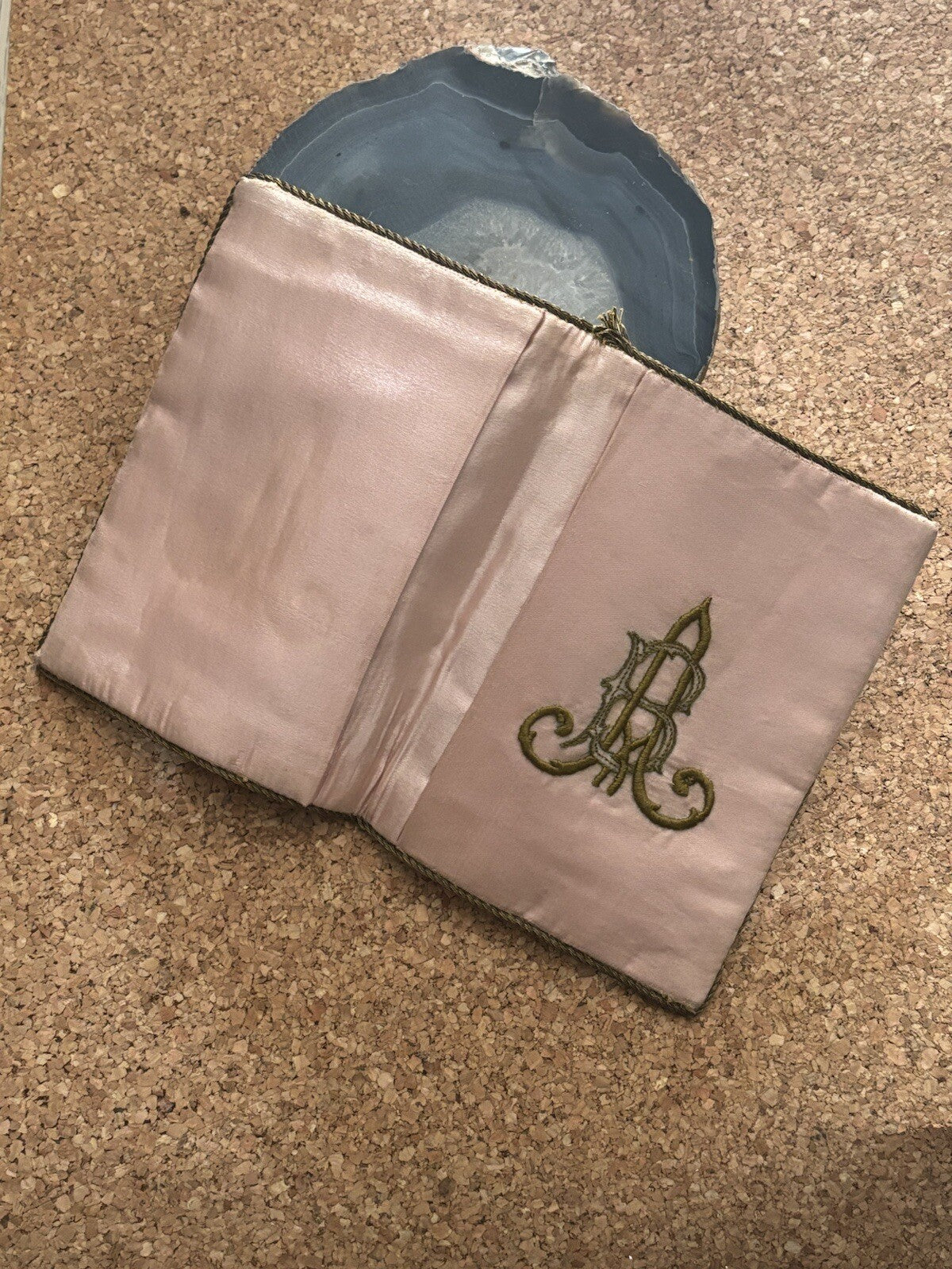 Porta Documenti, Portacarte Ricamato Vintage Con Iniziali