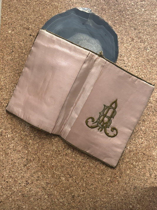 Porta Documenti, Portacarte Ricamato Vintage Con Iniziali