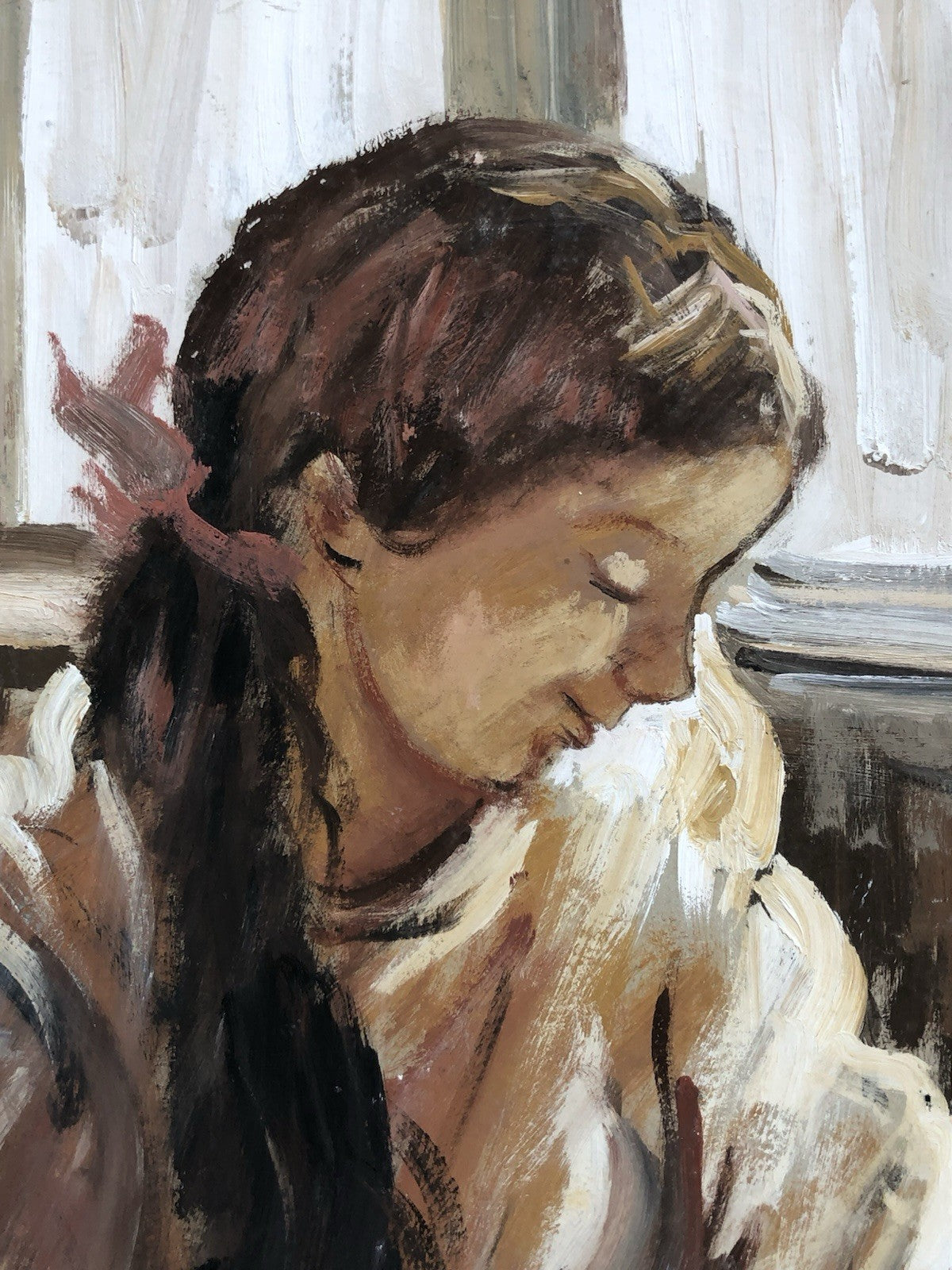 Quadro -Giovane Lettrice- Antonio Asturi tecnica mista su cartoncino