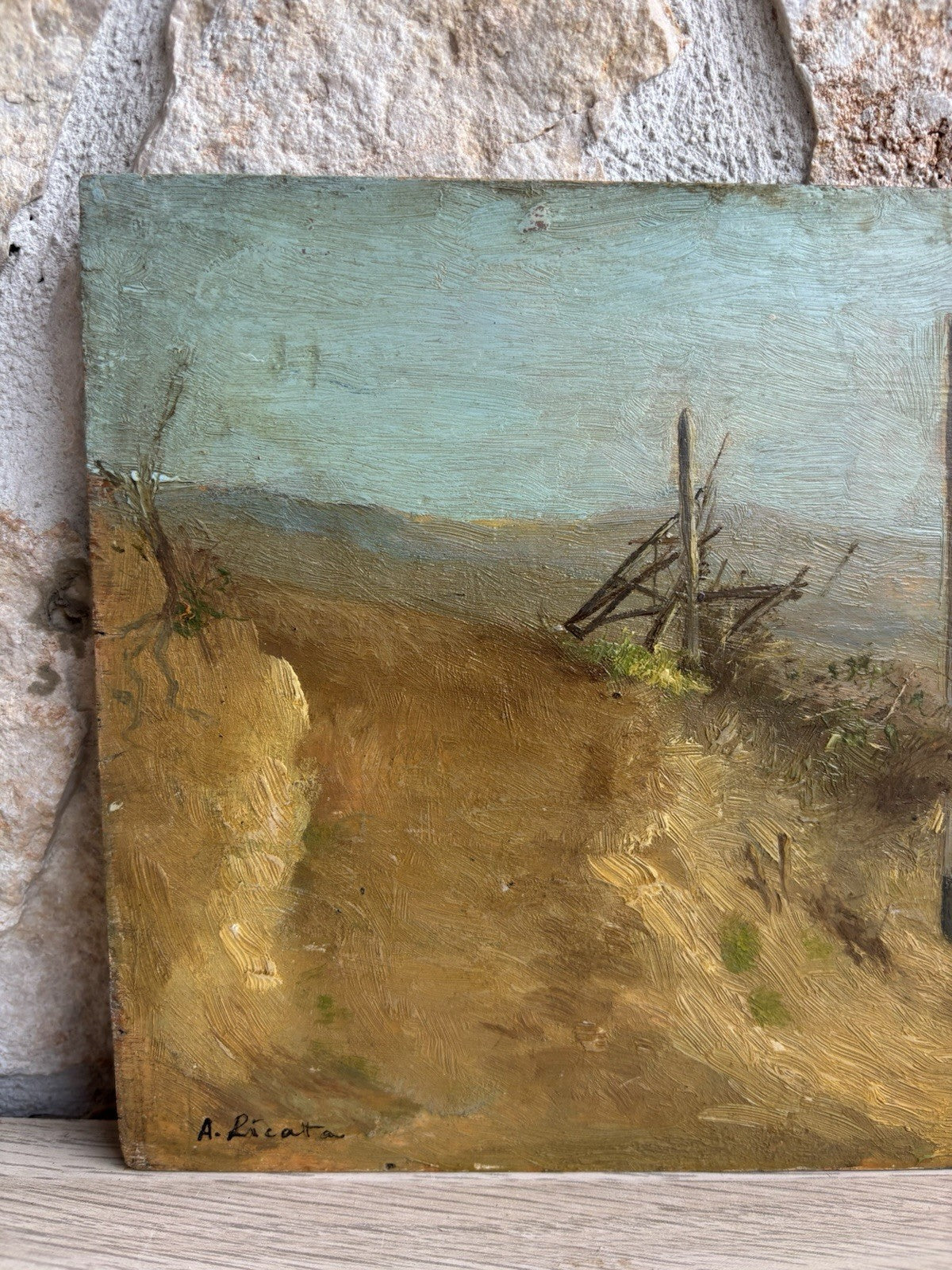 Quadro antico -Paesaggio Con Gregge- Augusto Licata dipinto a olio su tavola