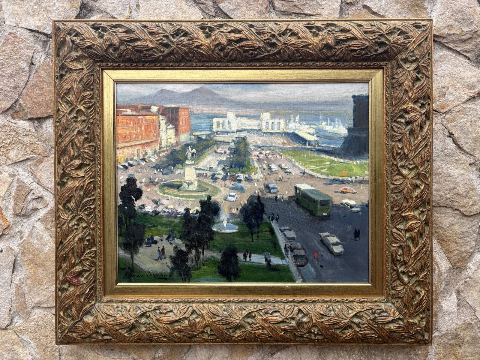 Quadro -Napoli Piazza Municipio- Enrico Aprile- dipinto a olio