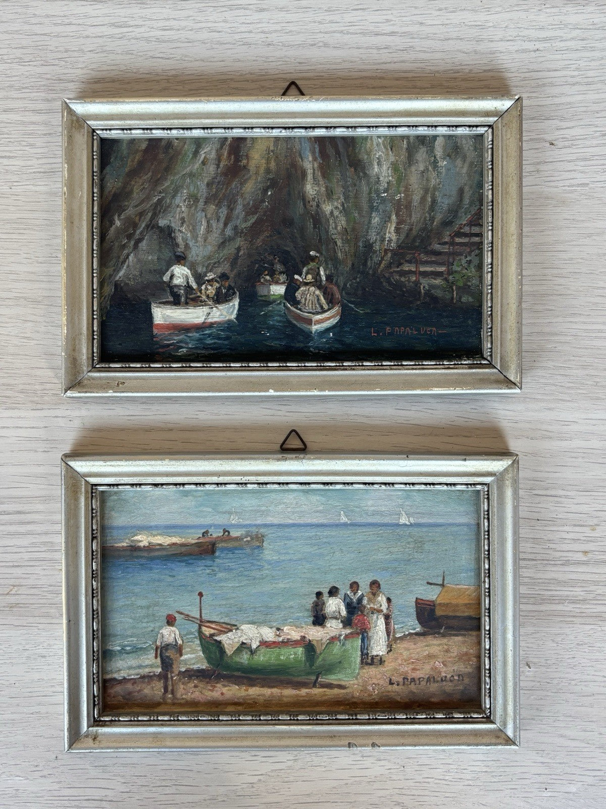 Coppia quadri miniature -Marine- Luca Papaluca- dipinti a olio su tavoletta