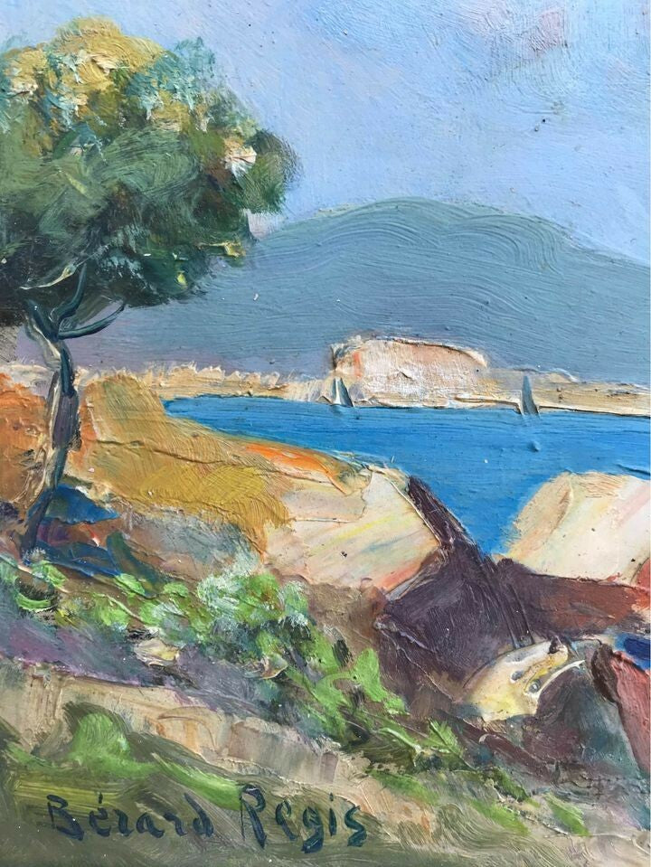 Antico quadro francese-Marina- dipinto a olio su masonite