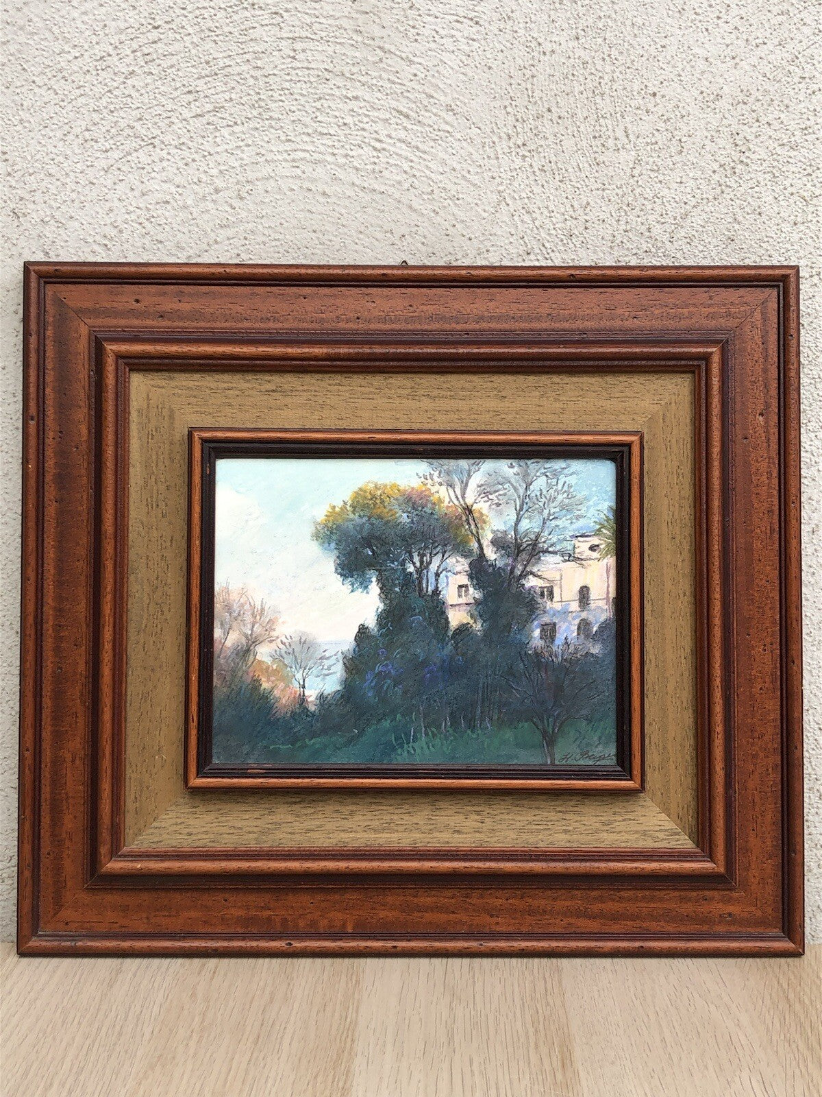 Quadro vintage -Paesaggio- tecnica mista su carta