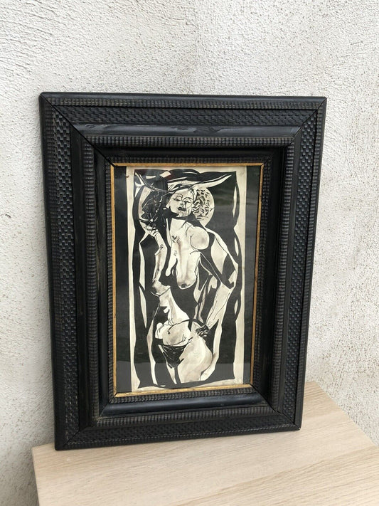 Quadro antico -Nudo- tecnica mista su carta