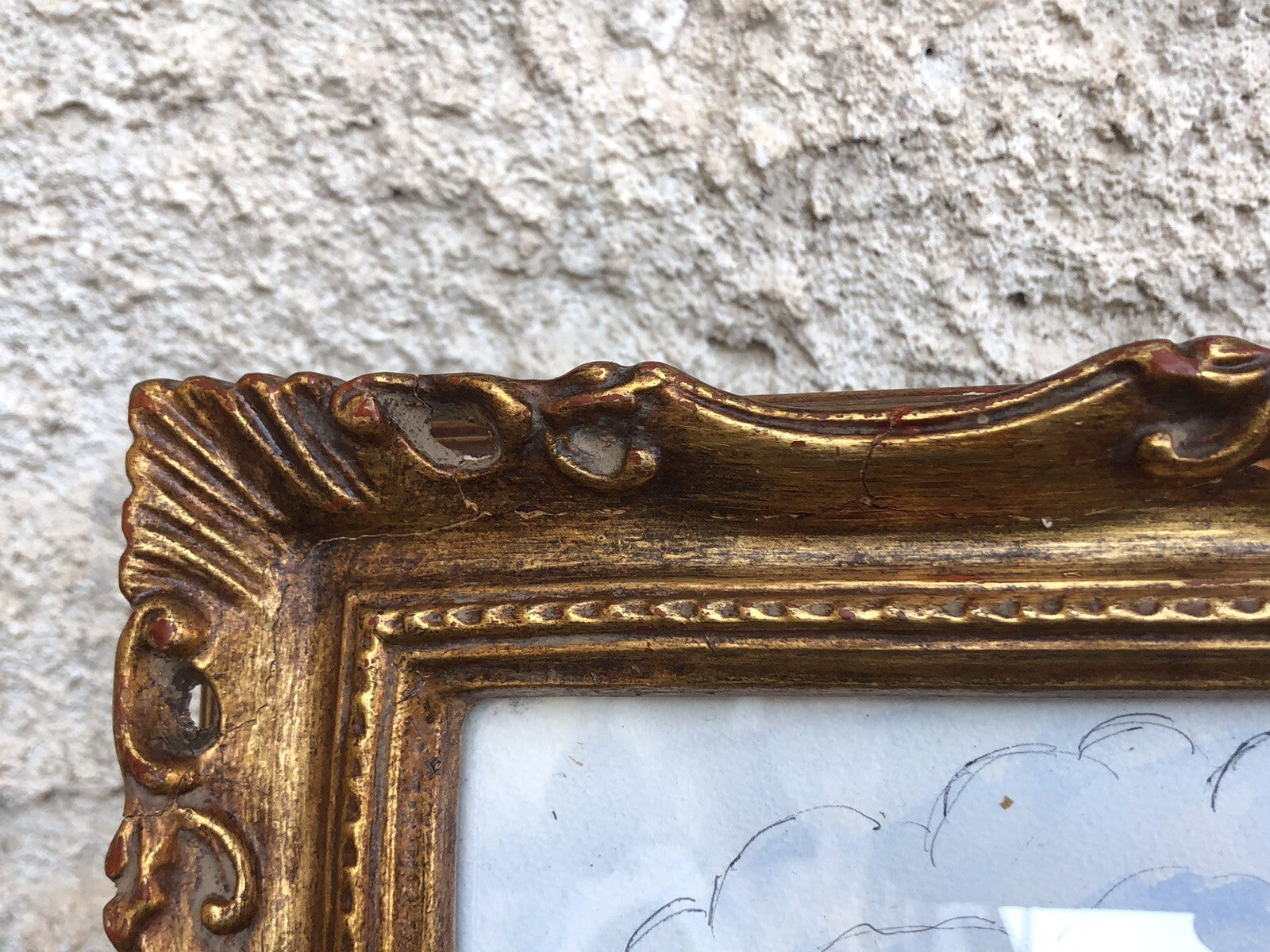 QUADRO VINTAGE-PAESAGGIO CON BARCHE-DIPINTO AD ACQUERELLO SU CARTA