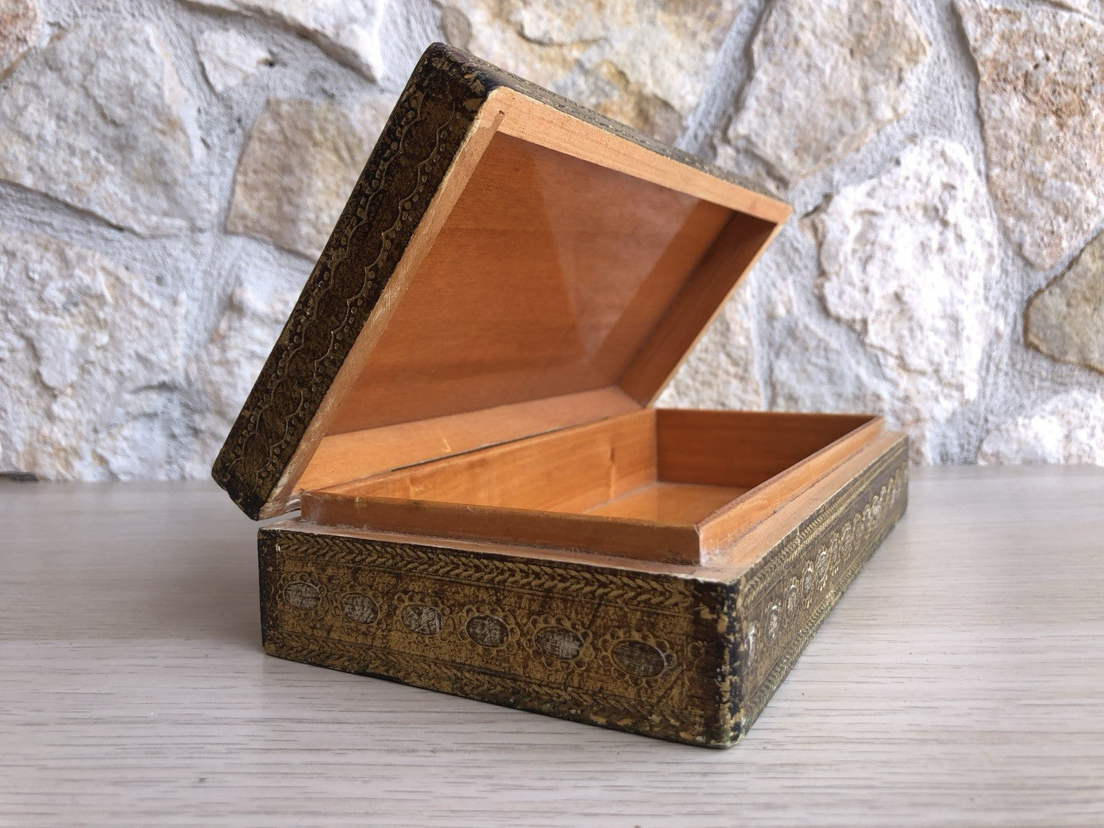 Scatola Portagioie Vintage In Legno Stile Fiorentino