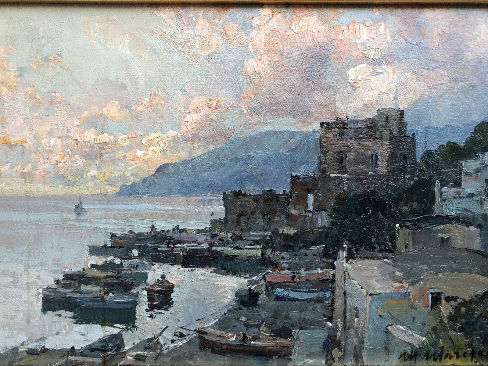 Quadro vintage -Marina- dipinto a olio su tavoletta