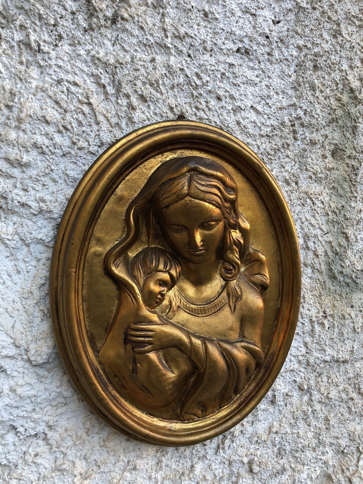 Quadro Madonna Con Bambino A Rilievo In Legno, Pasta Legno