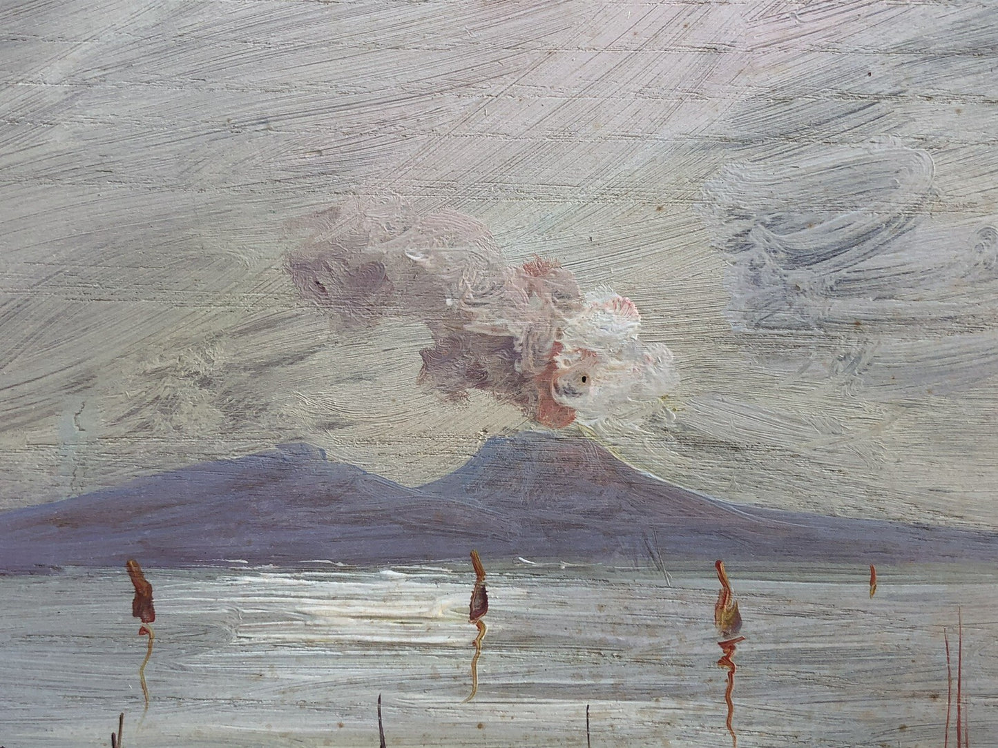 Quadro vintage -Marina Con Vesuvio- dipinto a olio su tavola