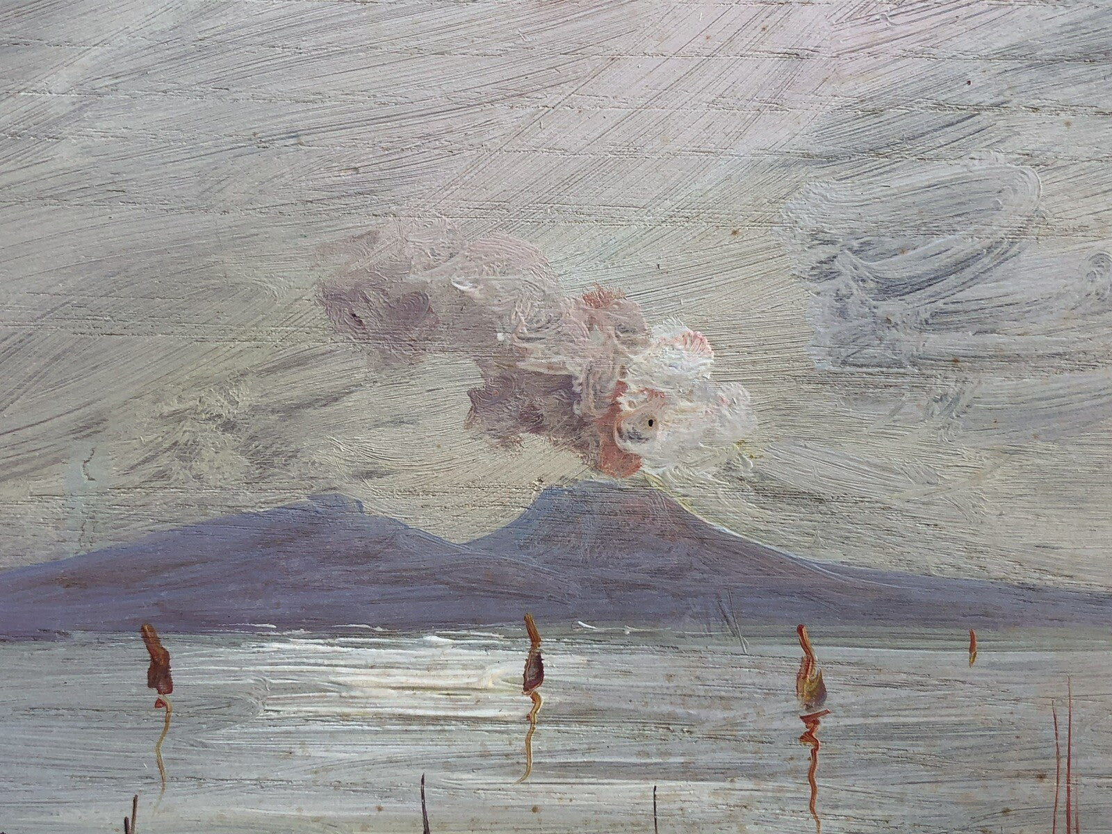 Quadro vintage -Marina Con Vesuvio- dipinto a olio su tavola