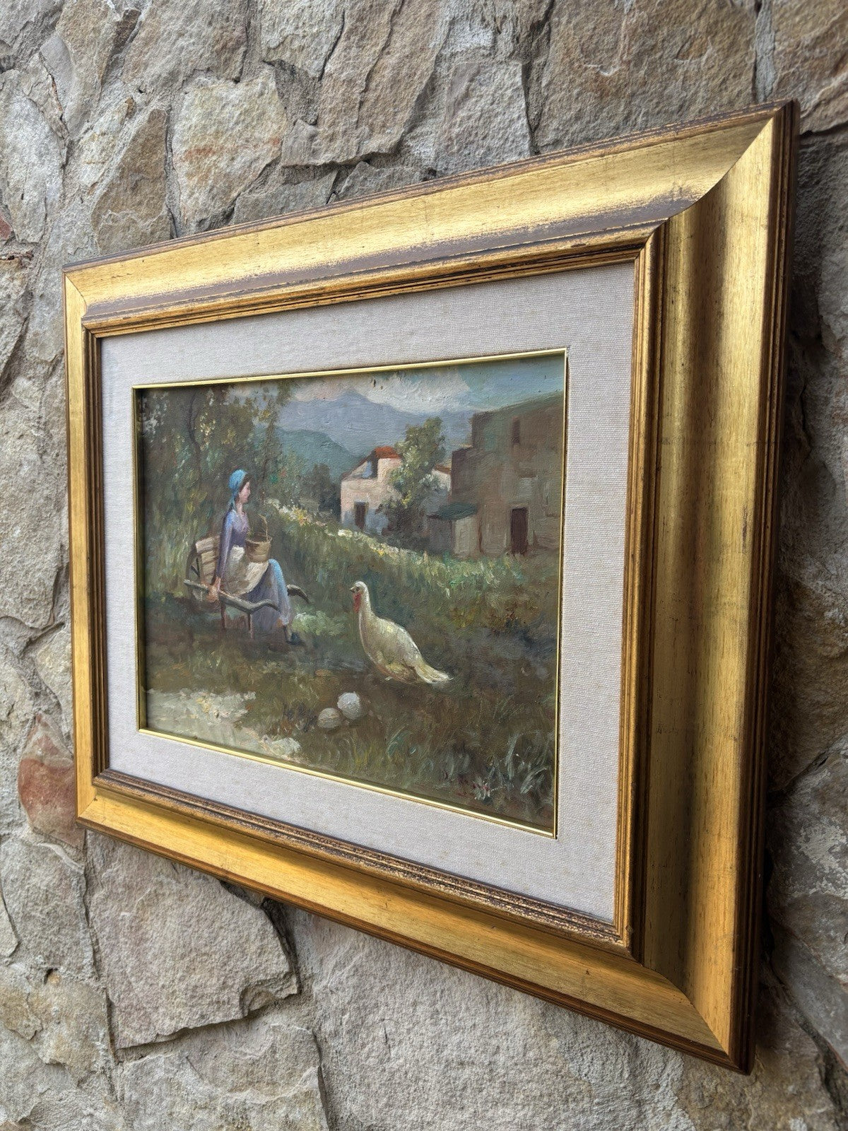 Quadro -Paesaggio Con Contadinella- dipinto a olio