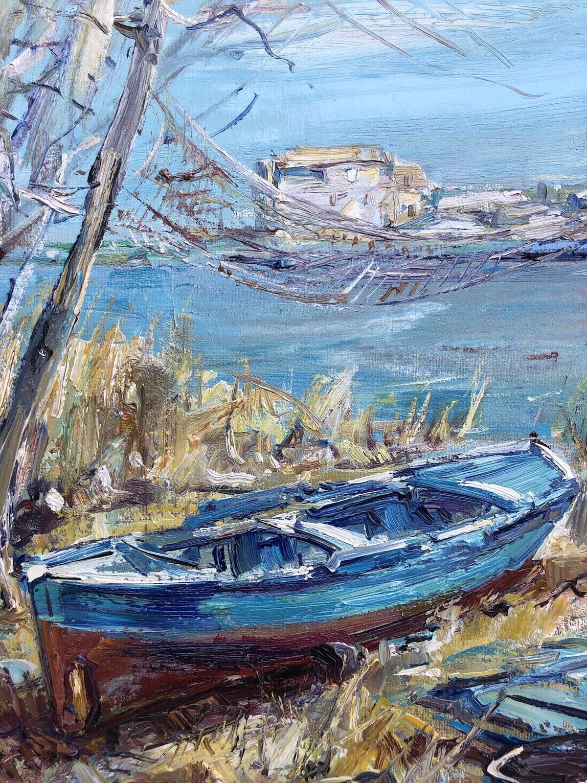 Quadro vintage -Barca A Riposo- dipinto a olio su tela