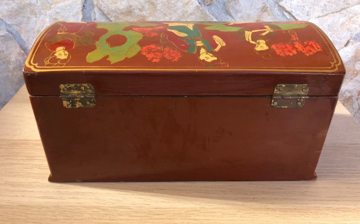 Scatola Orientale Portagioie Vintage In Legno Con Specchio Interno