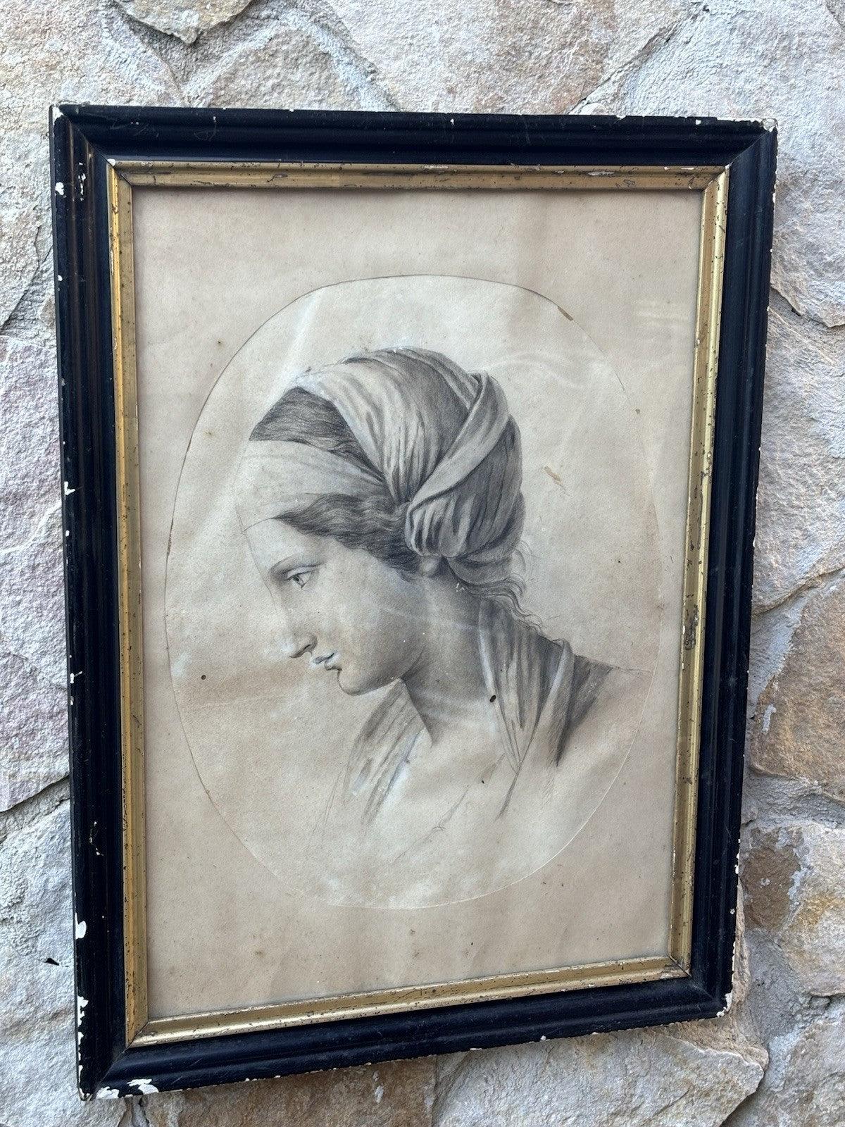 Quadro antico -Profilo Di Donna- disegno su carta