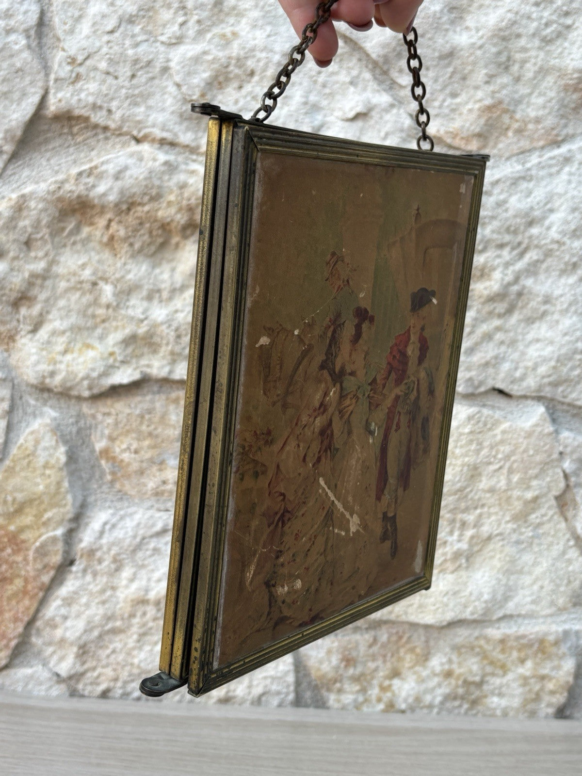 Specchio Trittico Da Barbiere Vintage In Metallo Ottone