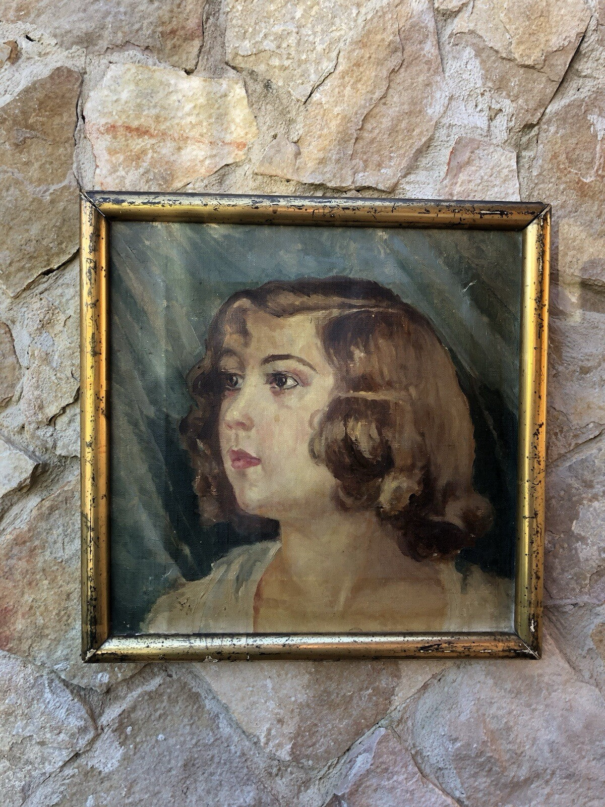 Quadro antico -Profilo Donna- dipinto a olio su tela