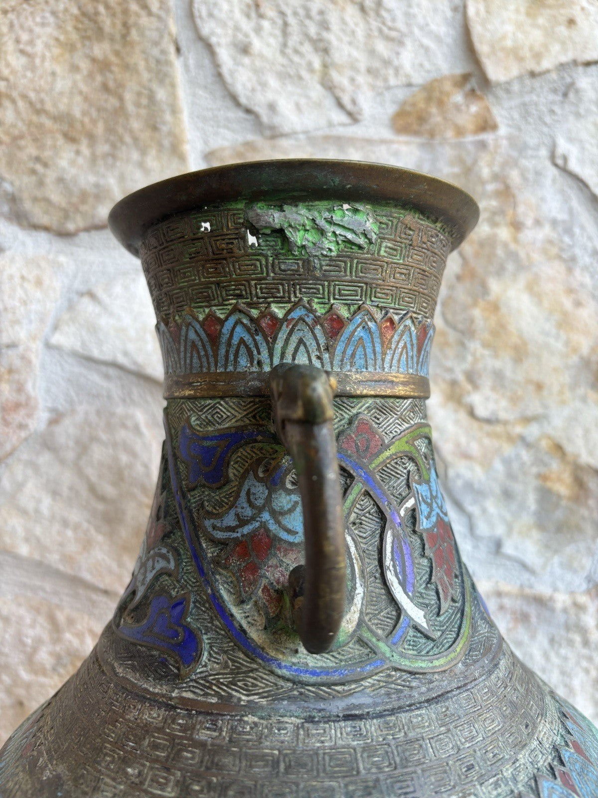 Vaso Vintage In Bronzo E Cloisonnè