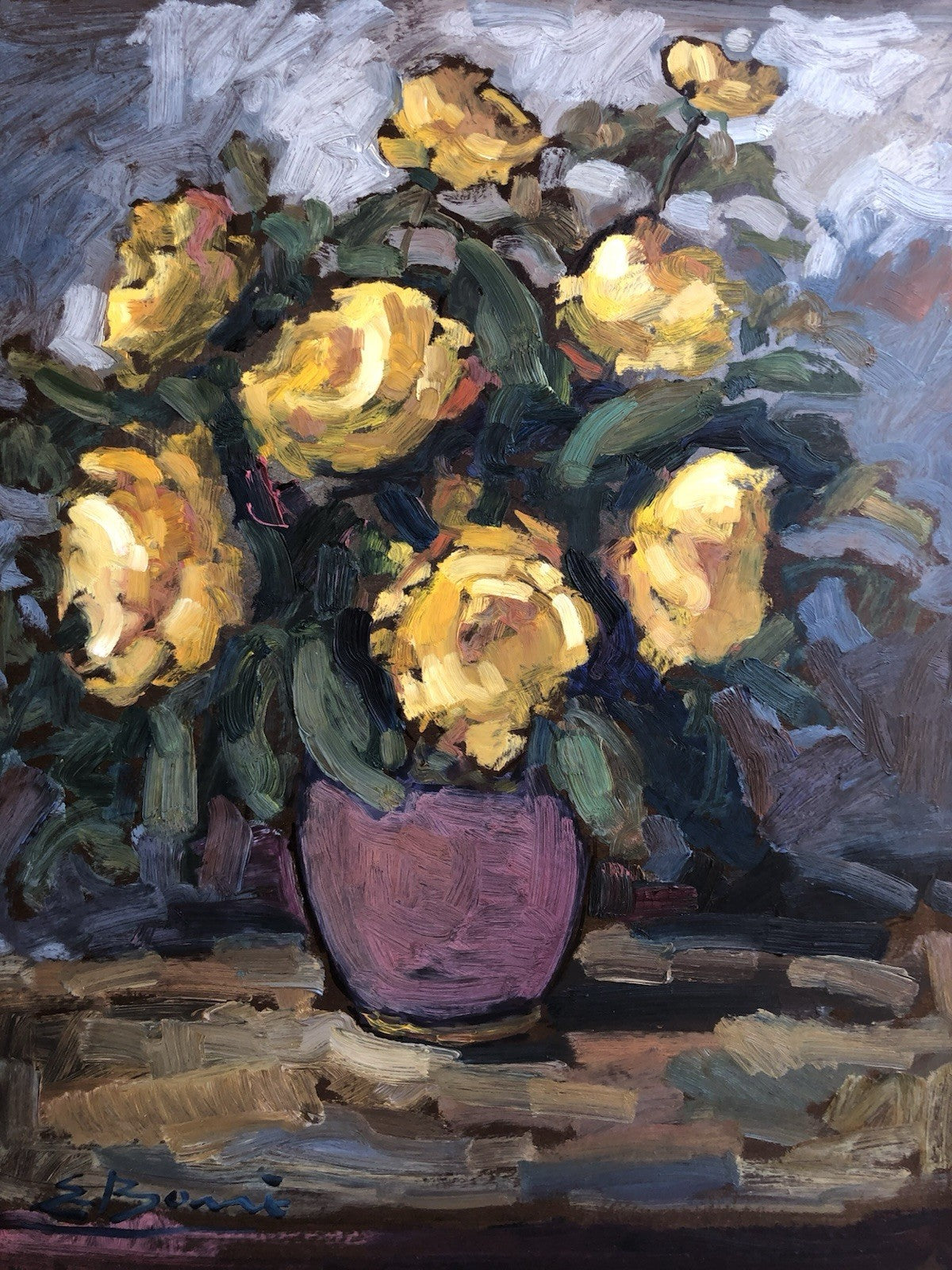 Quadro -Rose Gialle- dipinto a olio