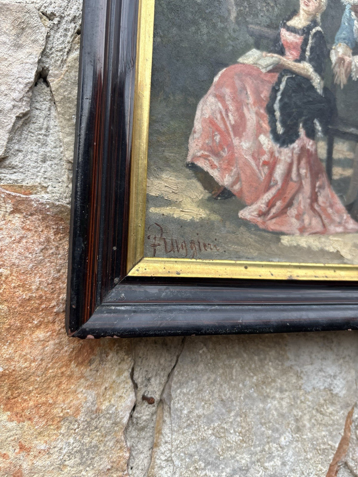 Quadro antico -Figure Di Nobili- Ferdinando Ruggieri- dipinto a olio su tavola