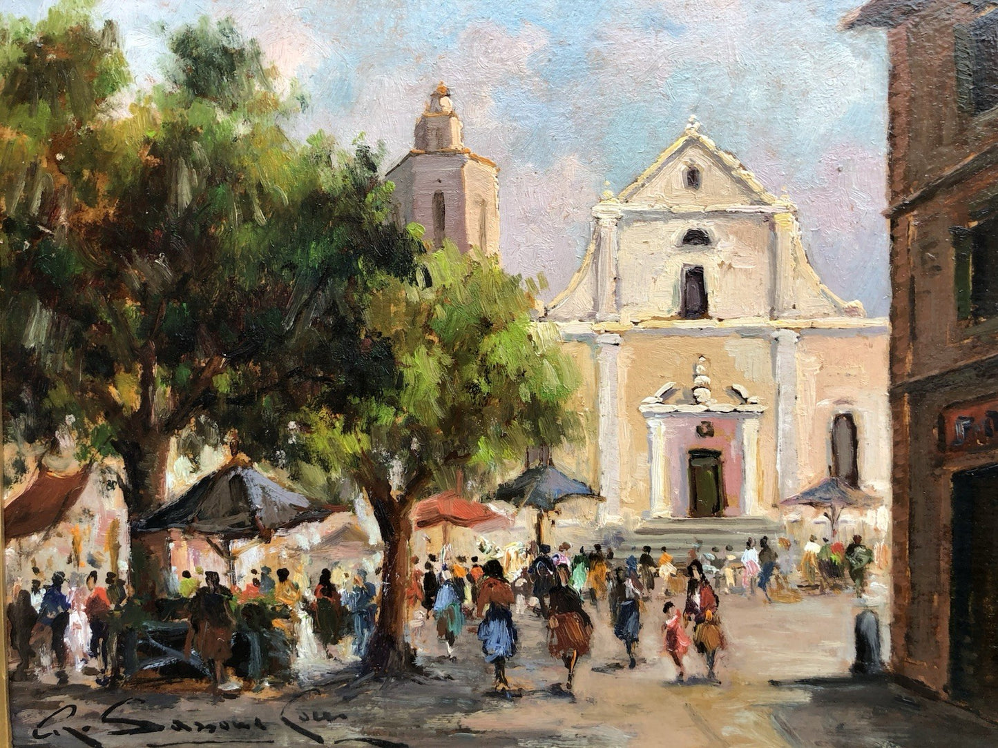 Quadro -Piazza Con Chiesa- dipinto a olio
