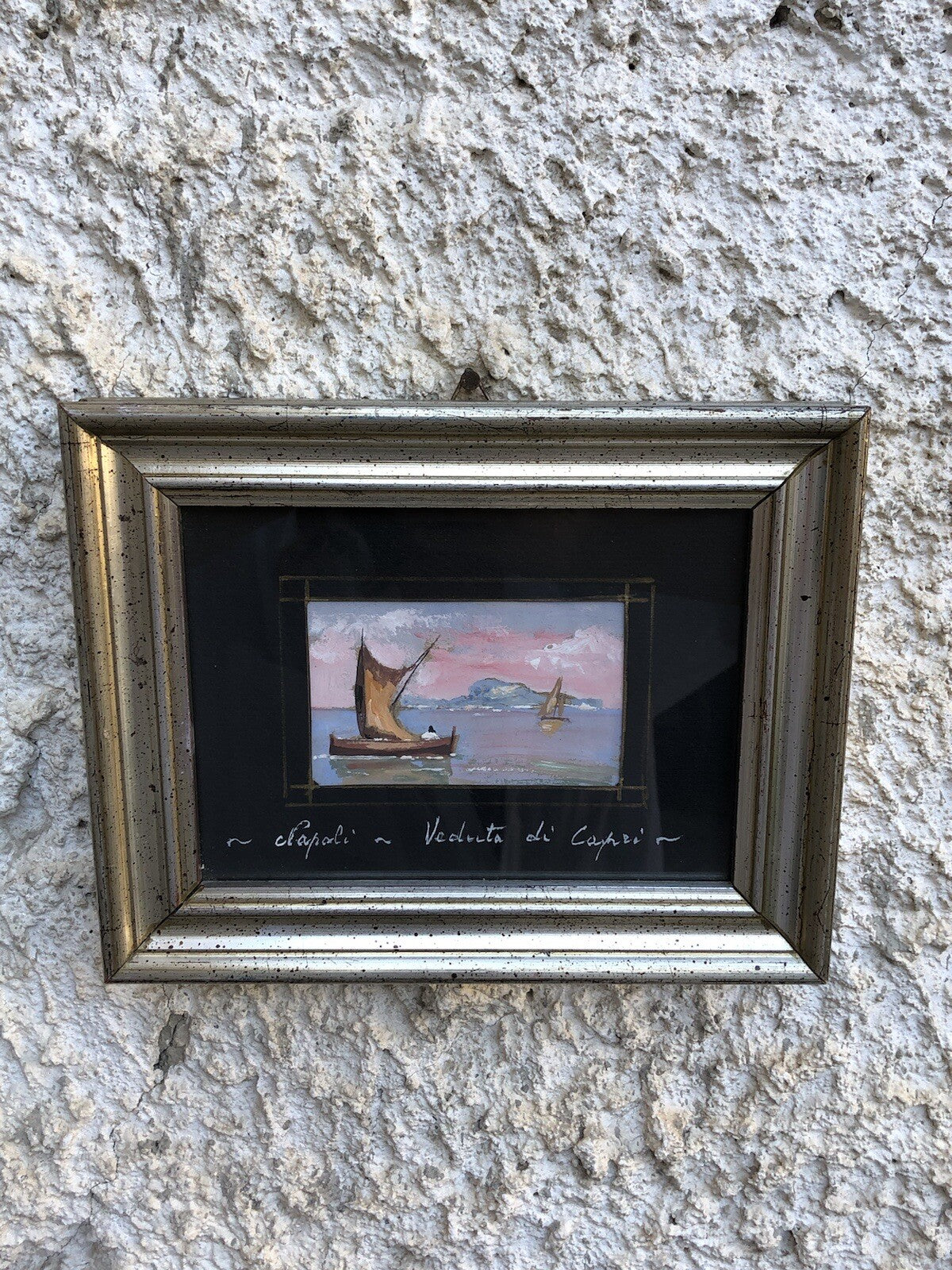 Quadro Vintage Dipinto Gouache, Napoli-Capri