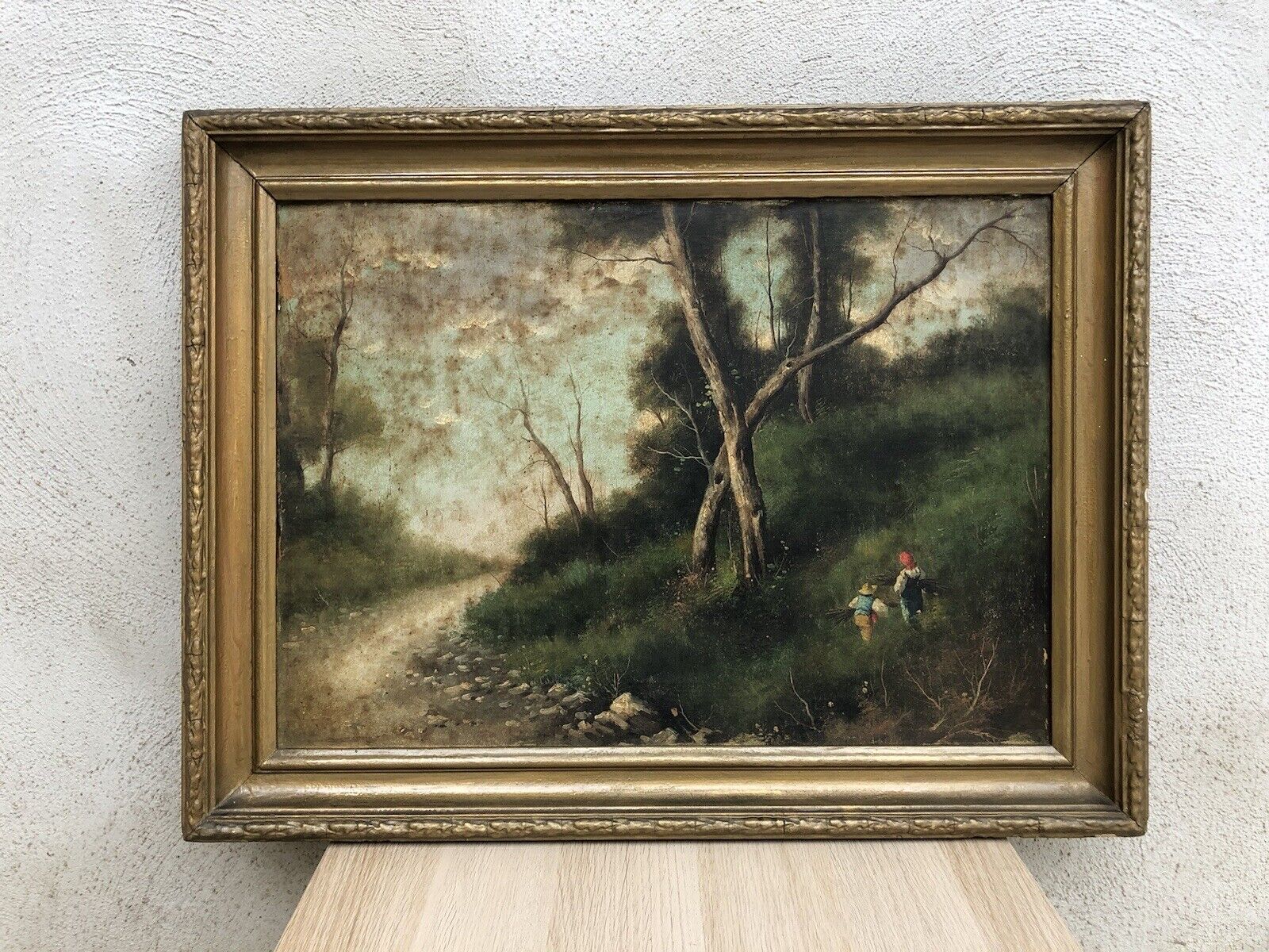 Quadro antico -Paesaggio- dipinto a olio su tela applicata su cartone