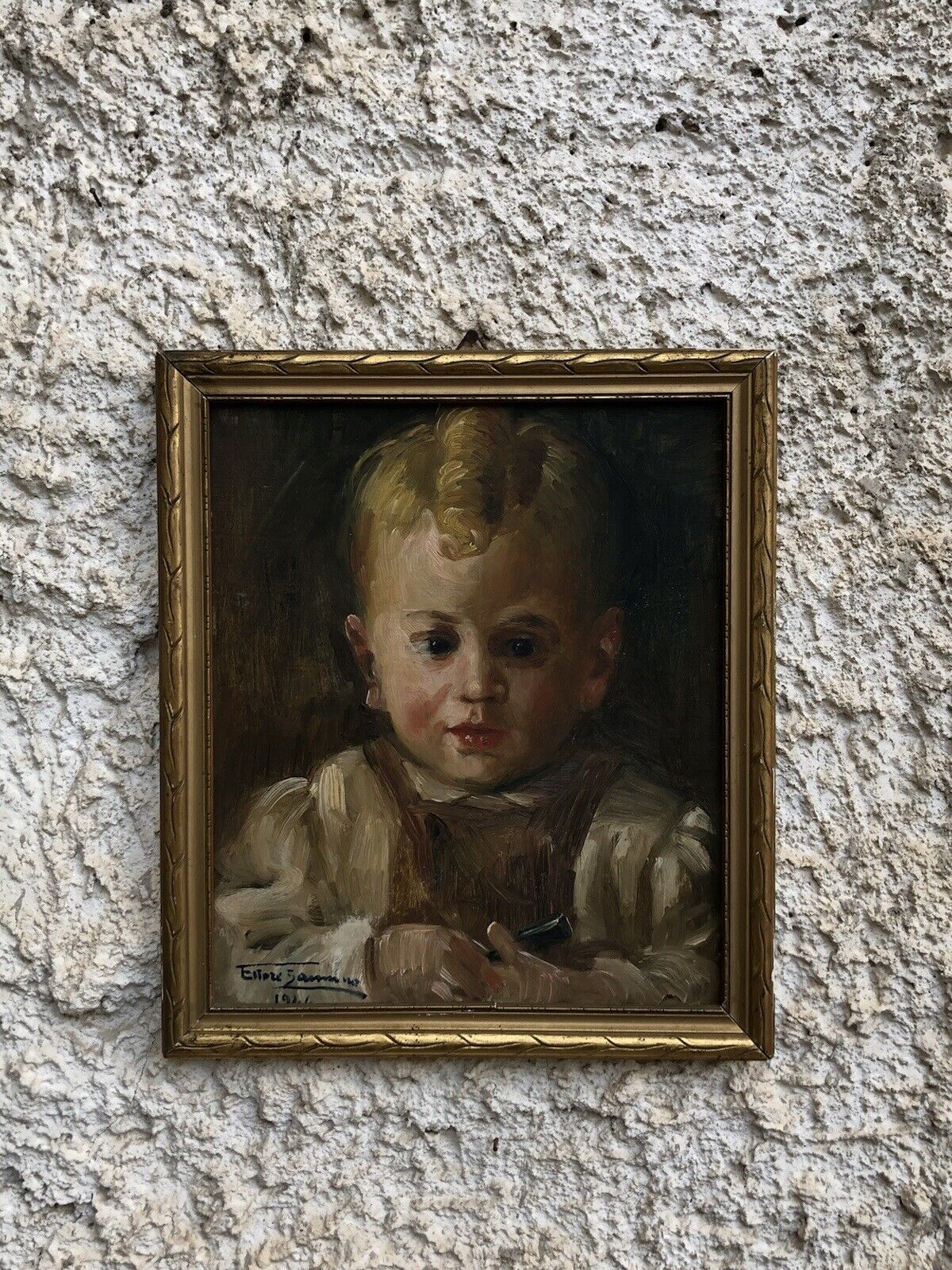 Quadro antico -Scolaretto- dipinto a olio su tavoletta