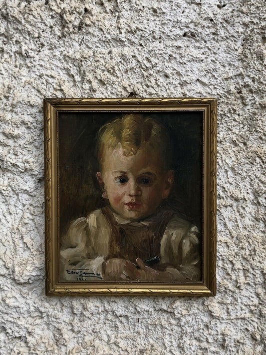 Quadro antico -Scolaretto- dipinto a olio su tavoletta