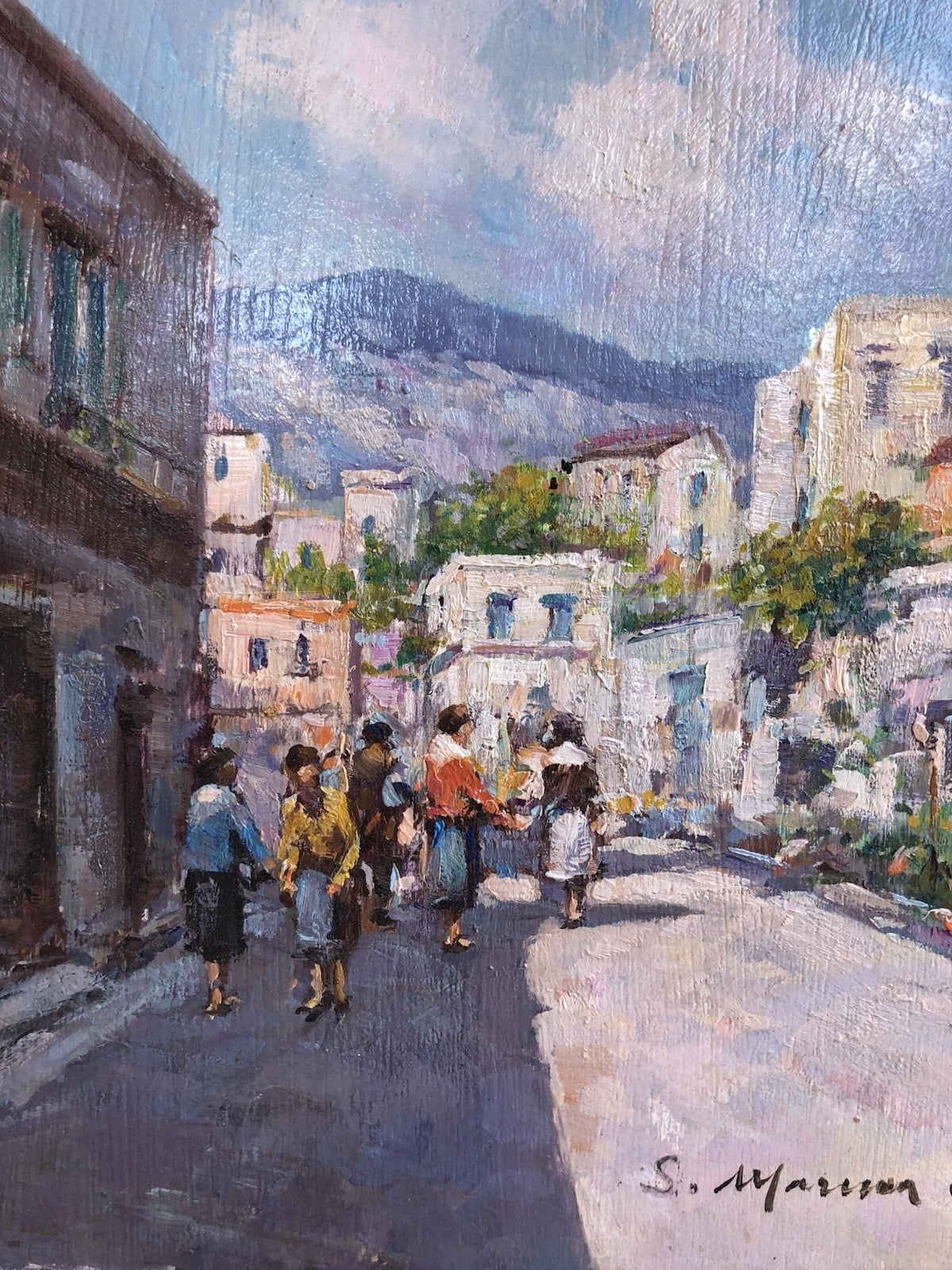 Quadro -Paesaggio Con Figure- dipinto a olio su tavoletta