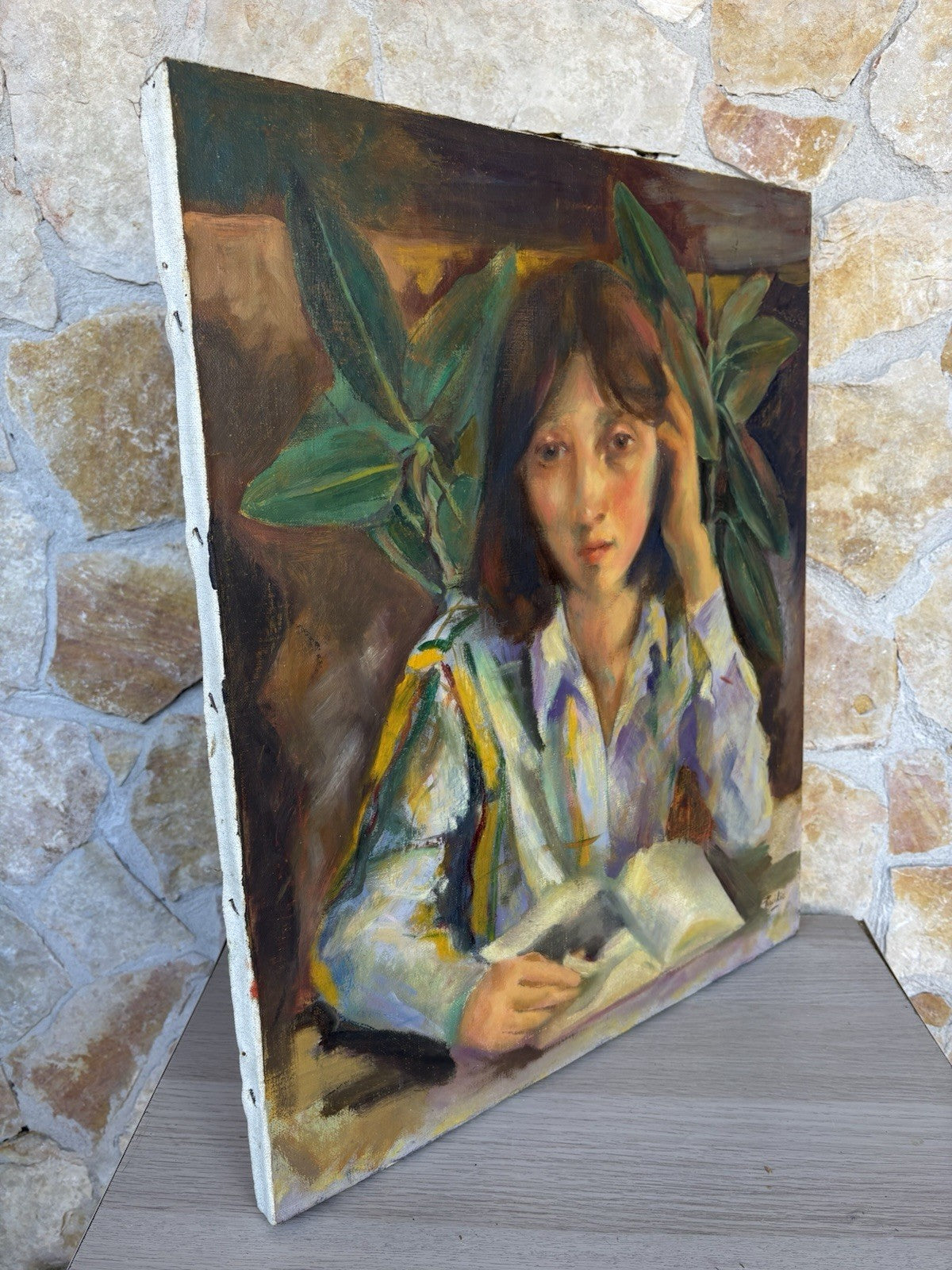 Quadro -Donna In Lettura- dipinto a olio su tela