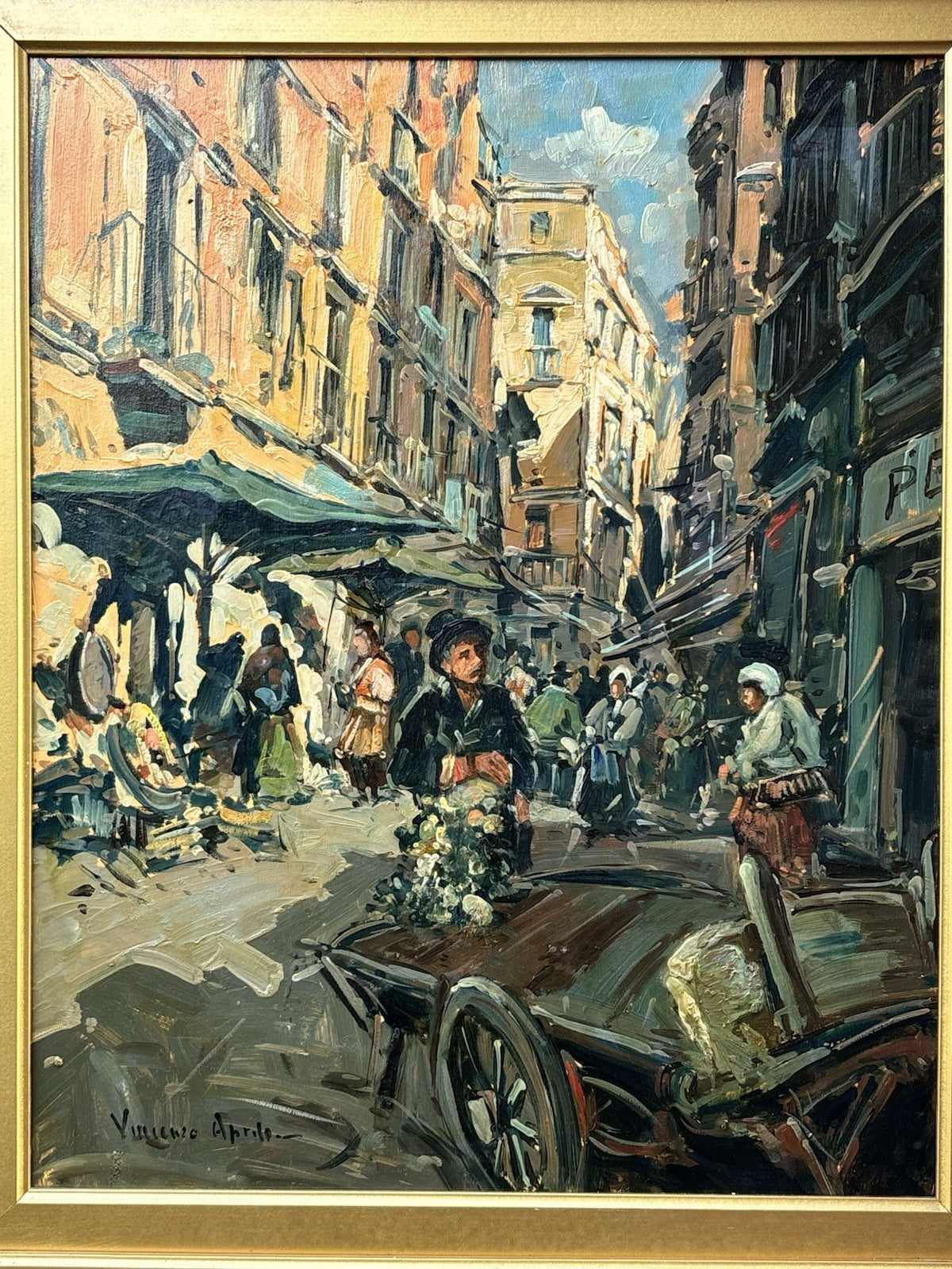 Quadro -Mercato Napoli- Vincenzo Aprile dipinto a olio