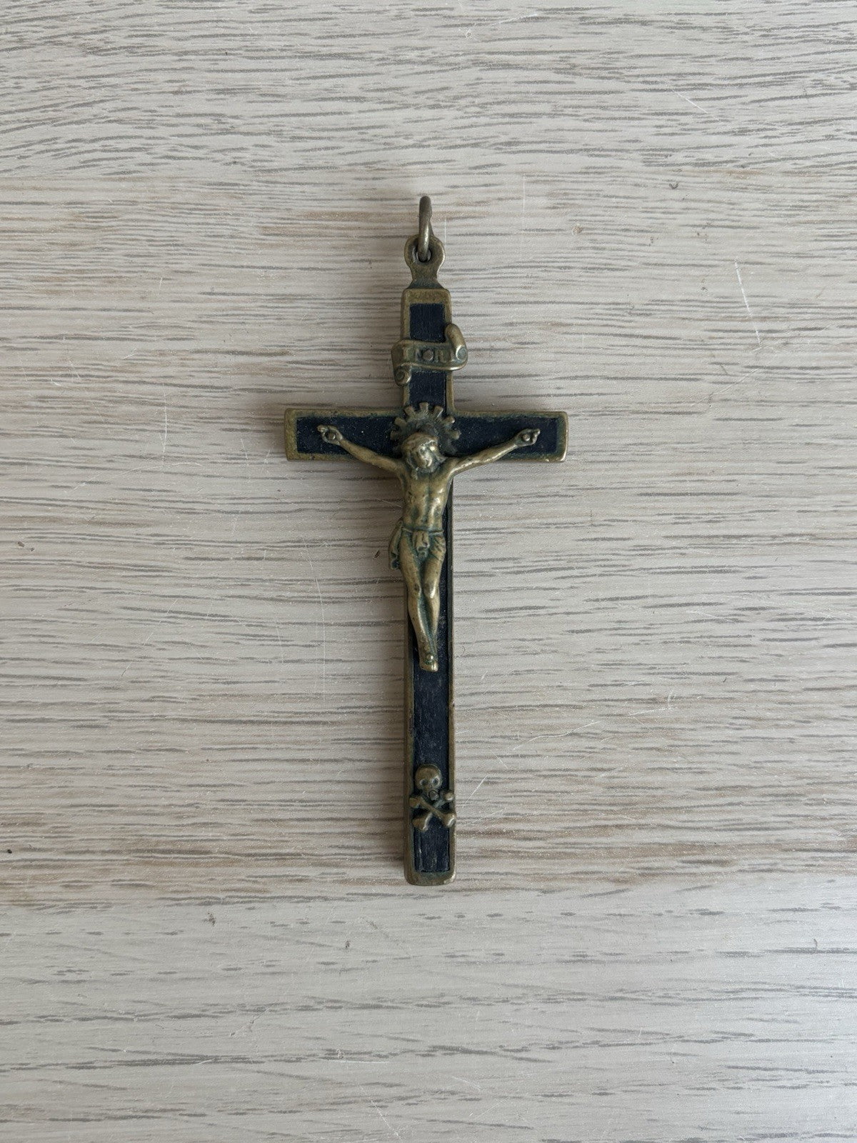 Croce Crocifisso Vintage In Metallo Memento Mori