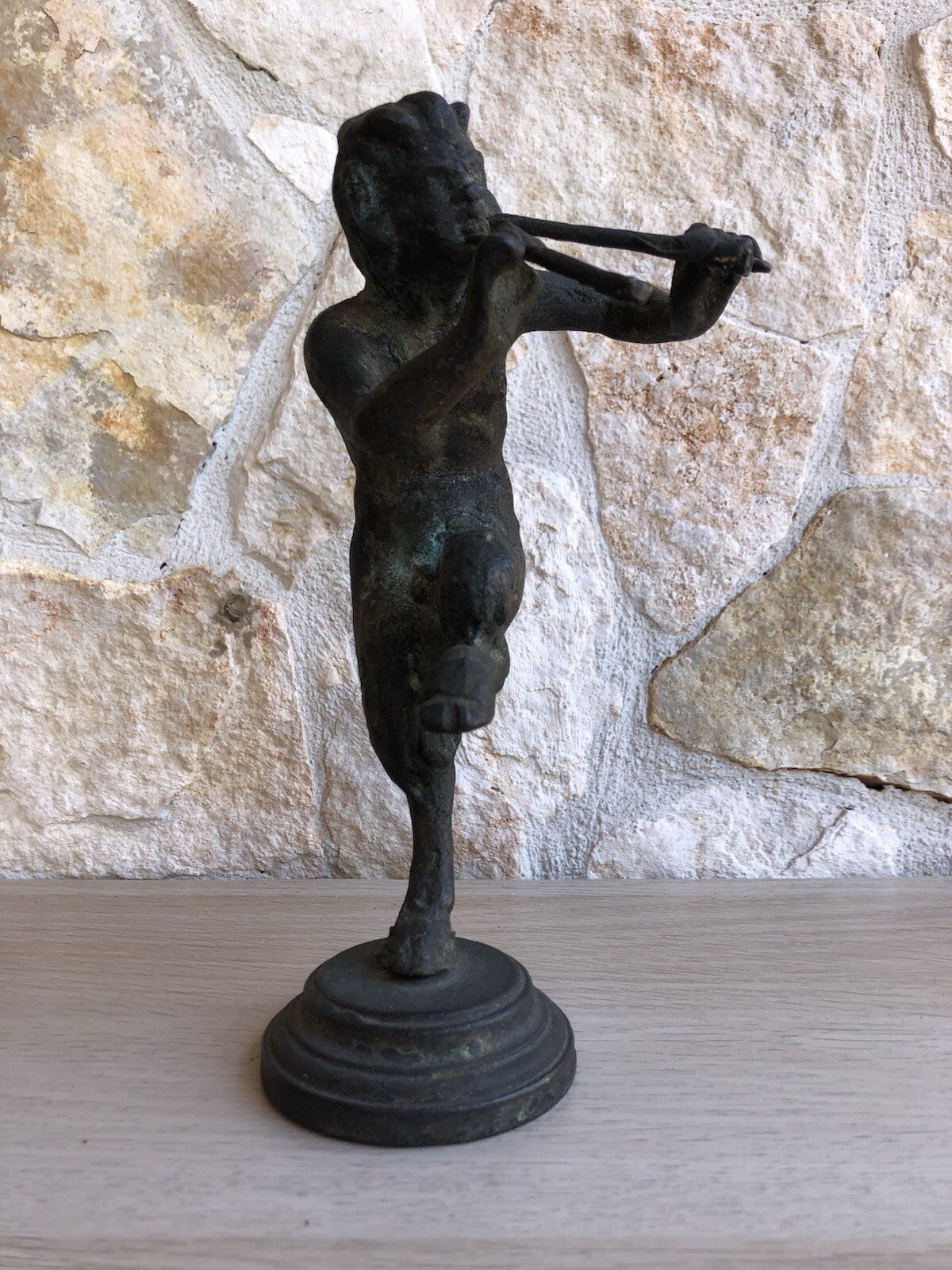 Scultura Vintage In Bronzo -Fauno Con Piffero