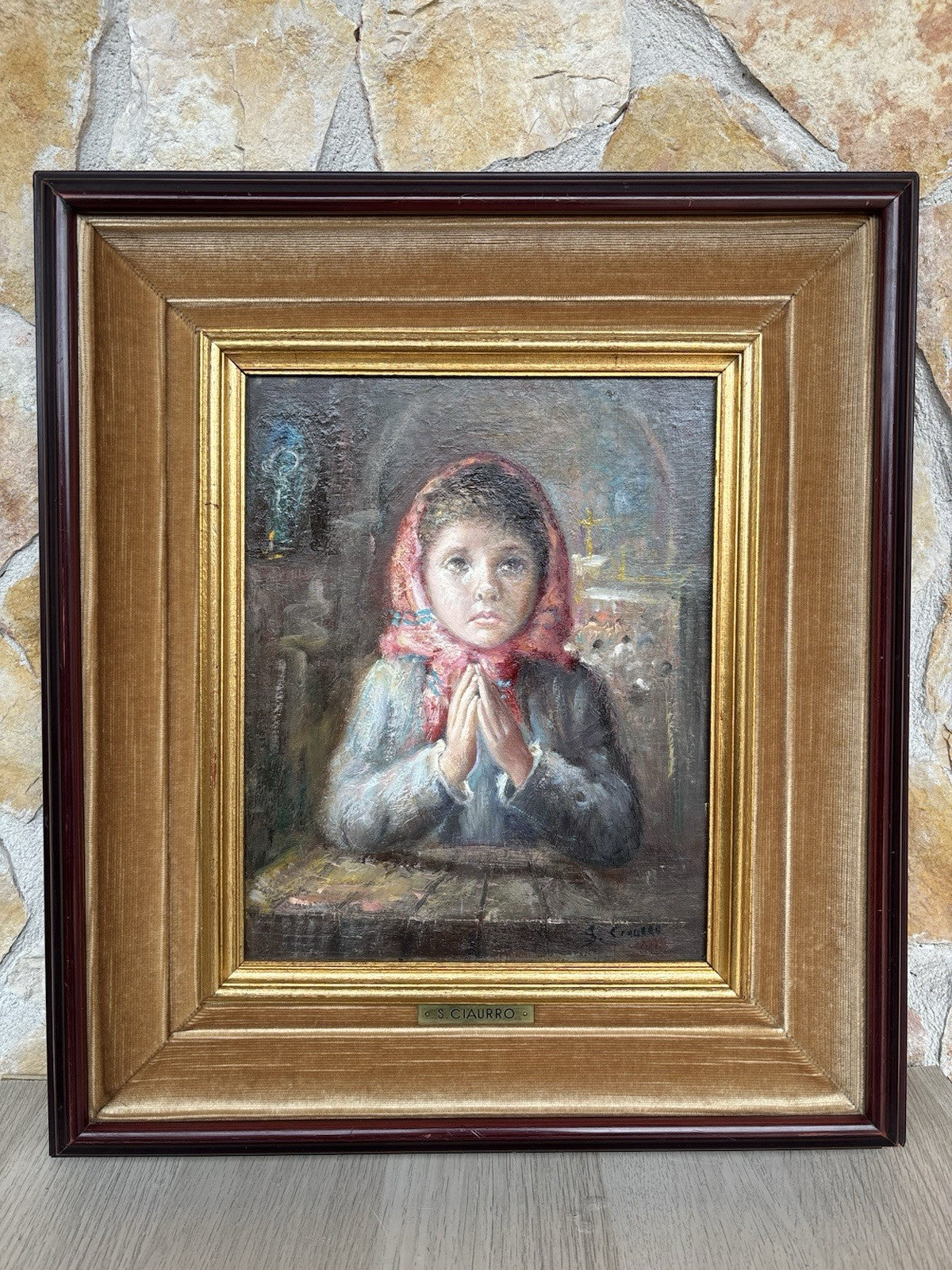 Quadro -Fanciulla In Preghiera- Salvatore Ciaurro- dipinto a olio