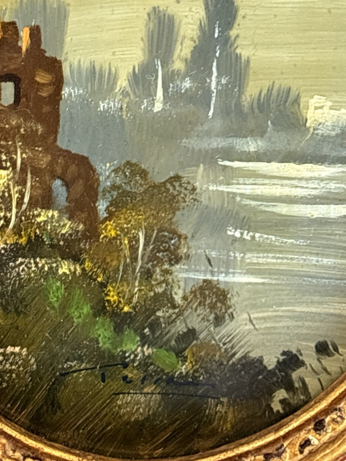 Quadro Vintage, Paesaggio Dipinto A Olio Su Rame