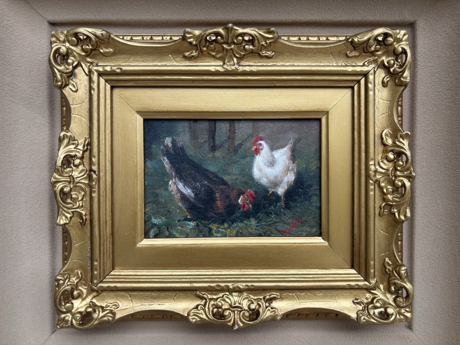 Quadro -Galline- Gianni Strino dipinto a olio su tavoletta