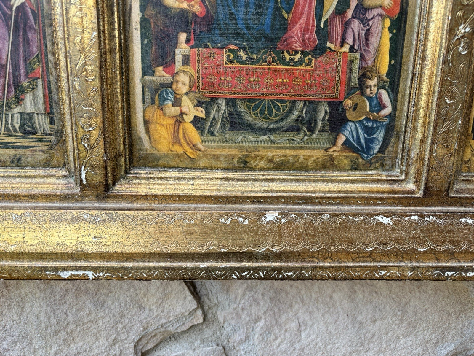 Grande Icona Religiosa Vintage In Legno Fiorentino