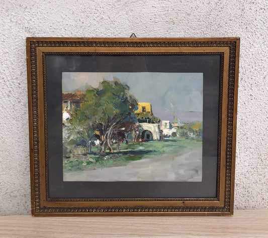 Quadro vintage -Paesaggio- dipinto a olio su tavoletta