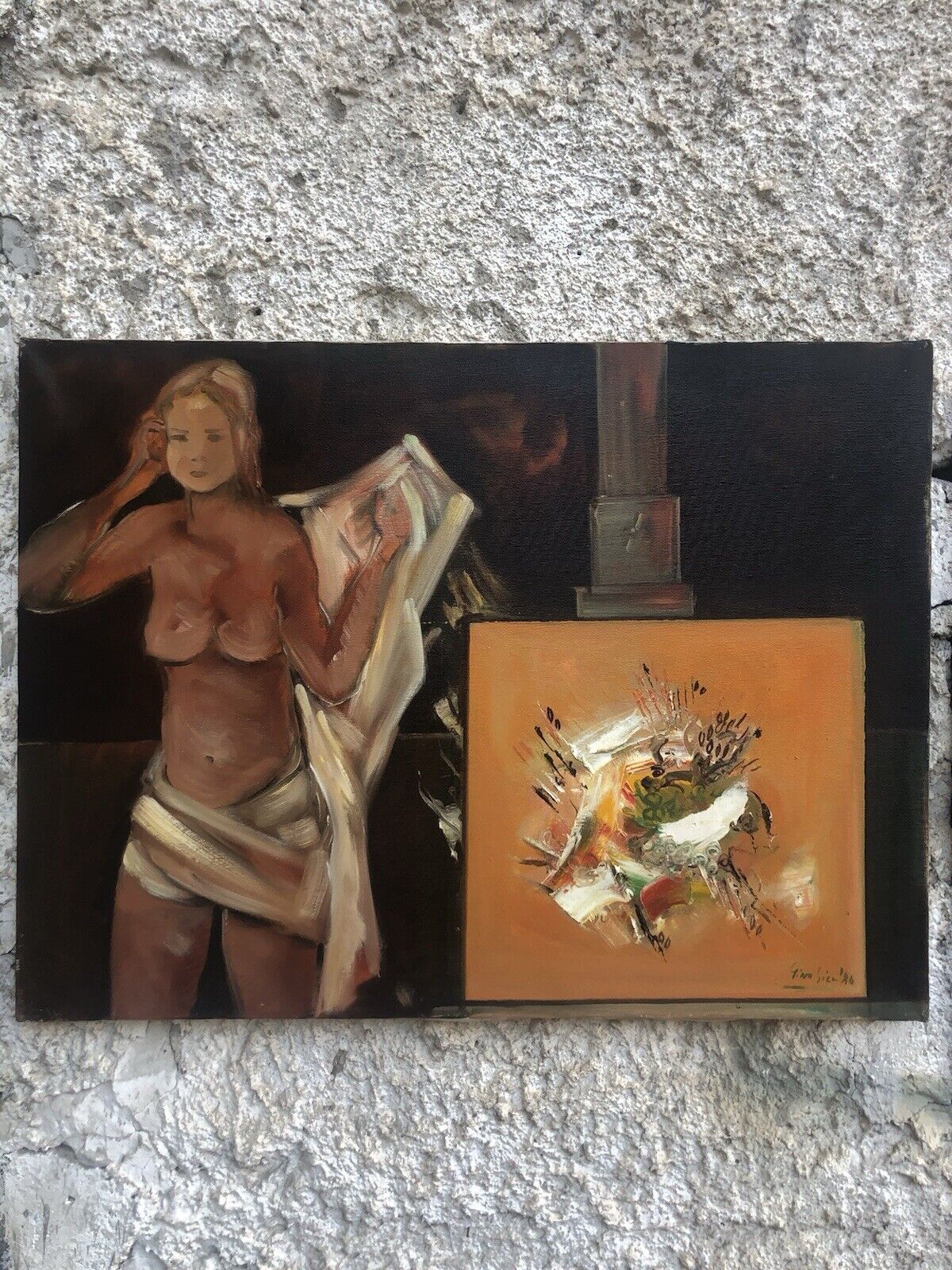 Quadro vintage -Nello Studio, La Modella- dipinto a olio su tela